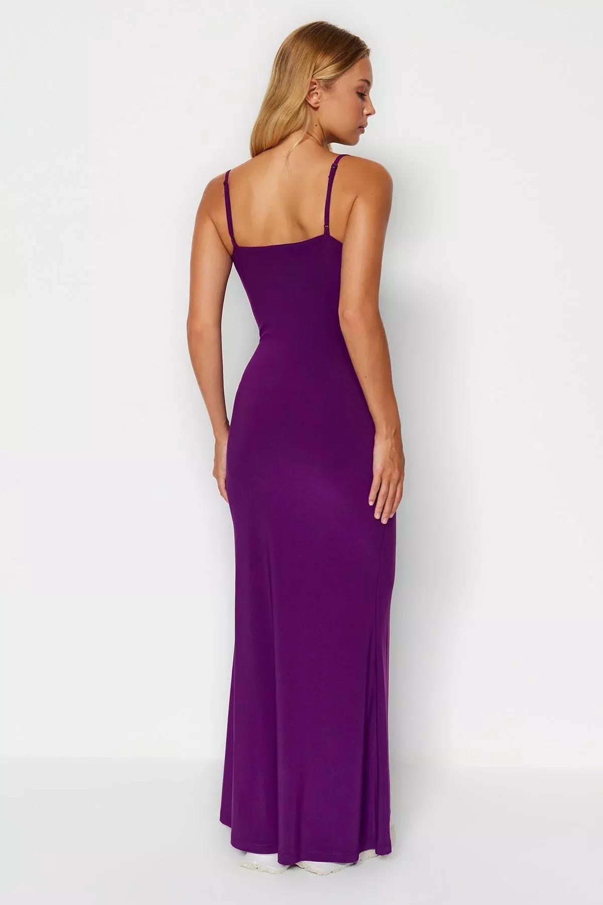 Purple Slip-On Knitted Maxi Dress, Purple, large image number 5