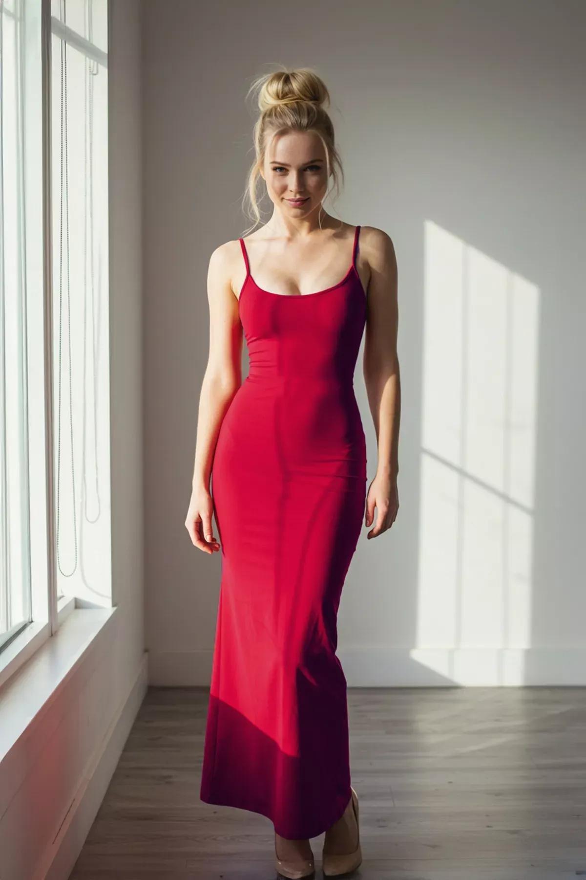 Red Maxi Bodycon Strappy Stretch Knit Dress, Red, large image number 1