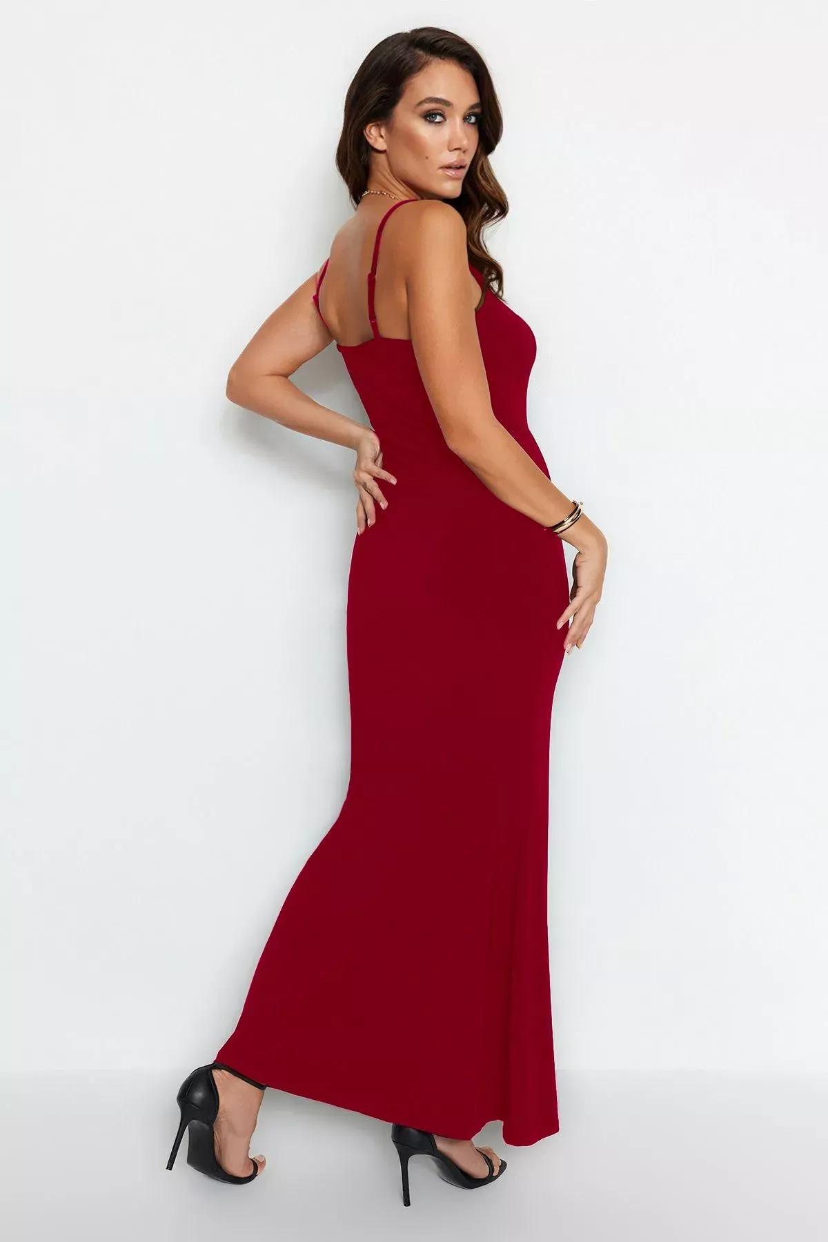 Red Maxi Bodycon Strappy Stretch Knit Dress, Red, large image number 7