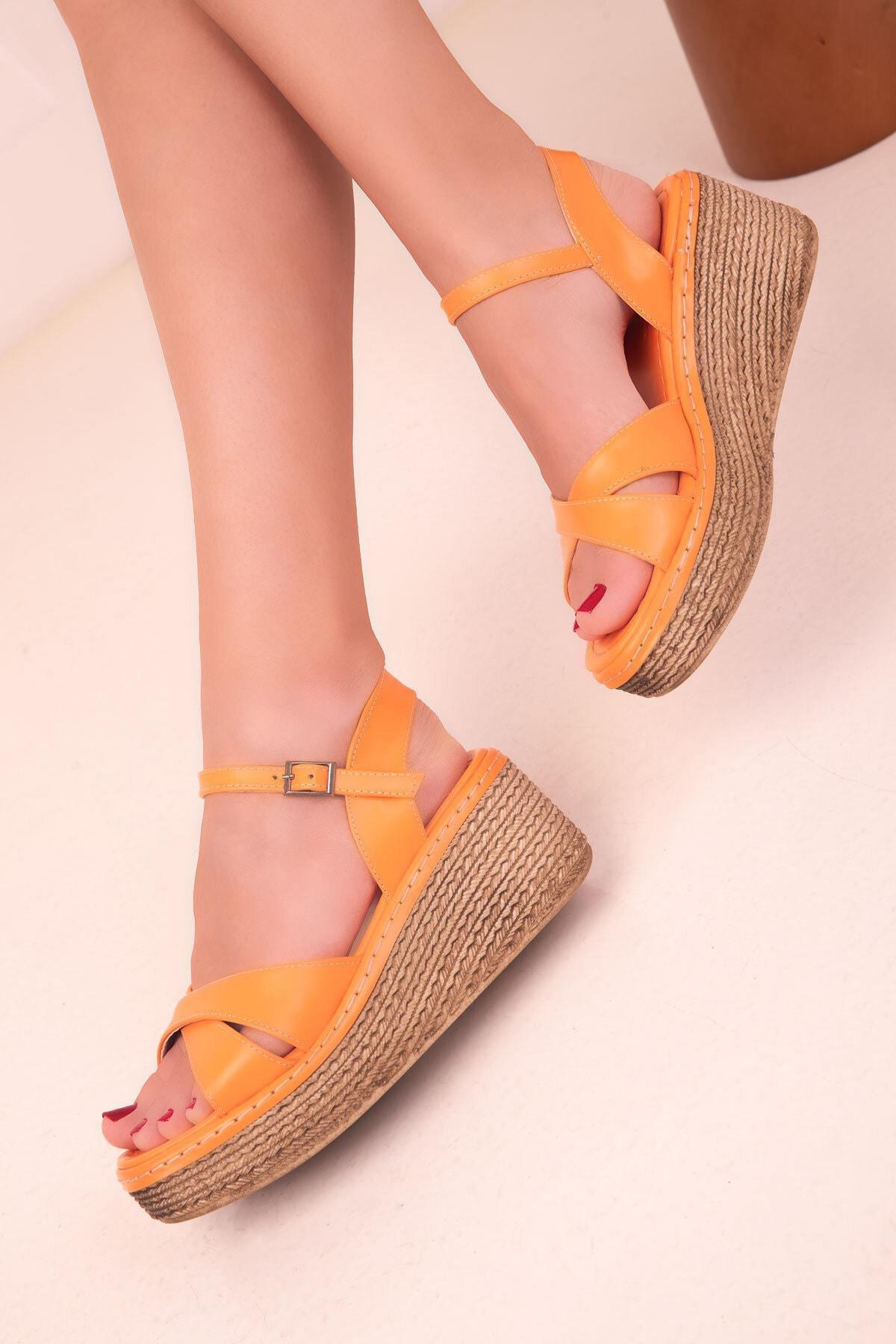 SOHO - Orange Wedge Heels Shoes
