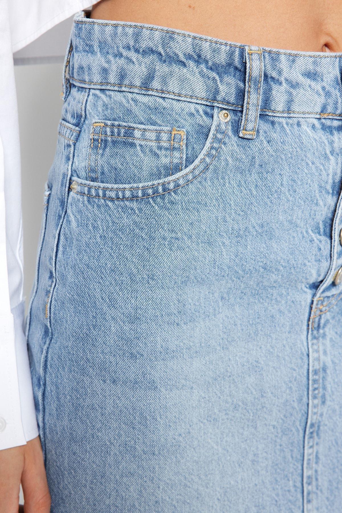 Blue Denim Midi Skirt, , large image number 4