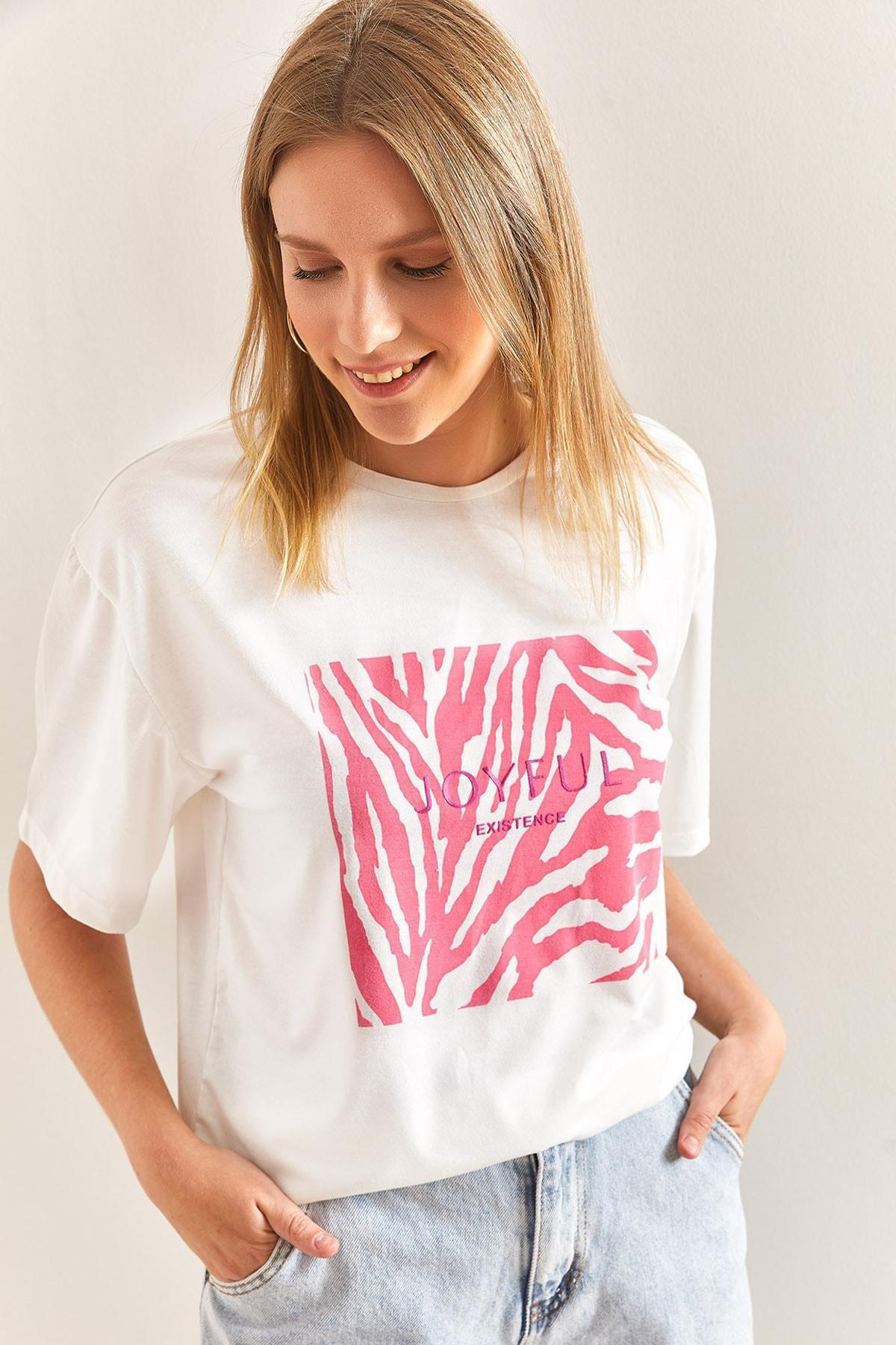 White Patterned Combed Cotton T-Shirt, , large image number 0