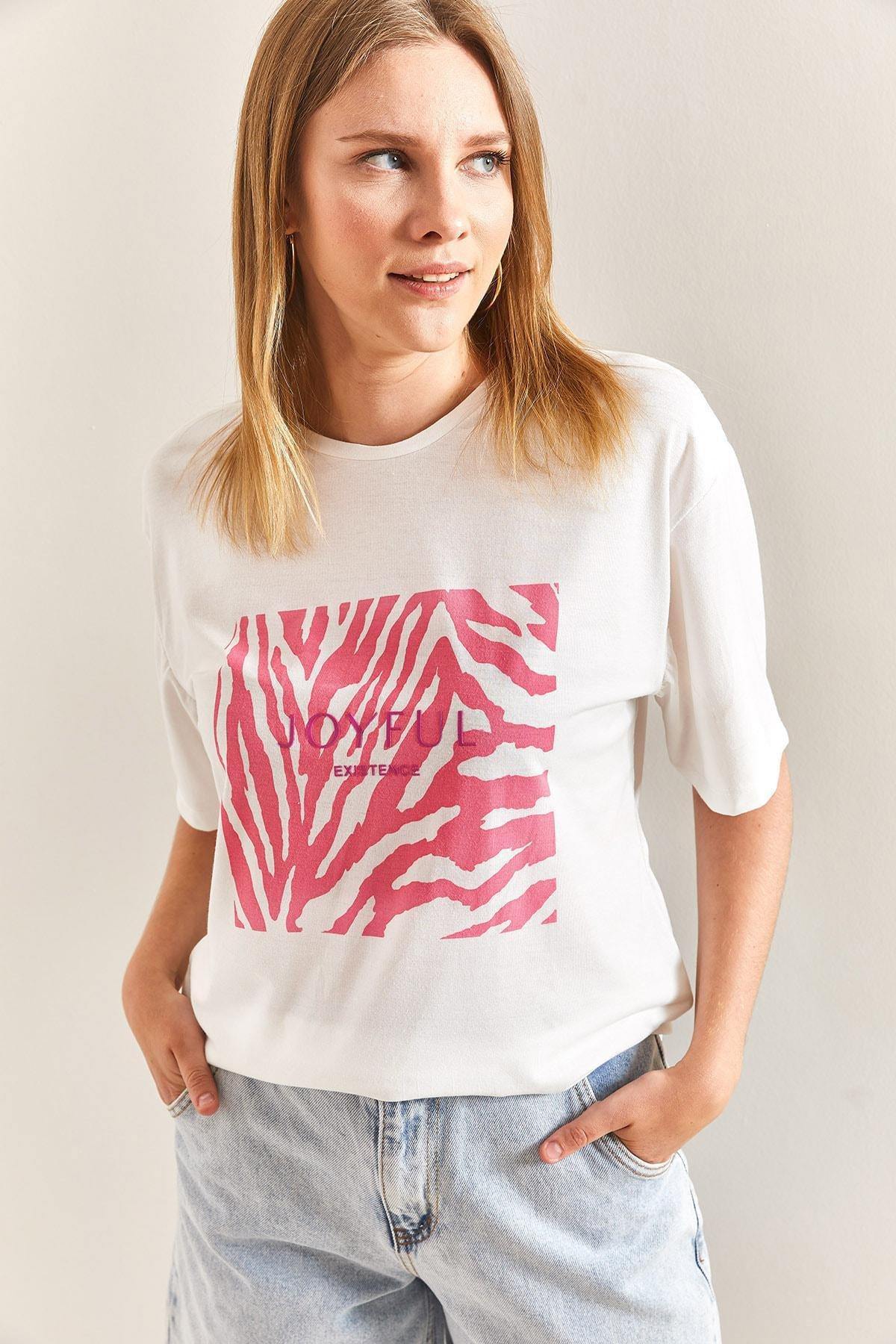 White Patterned Combed Cotton T-Shirt, , large image number 1