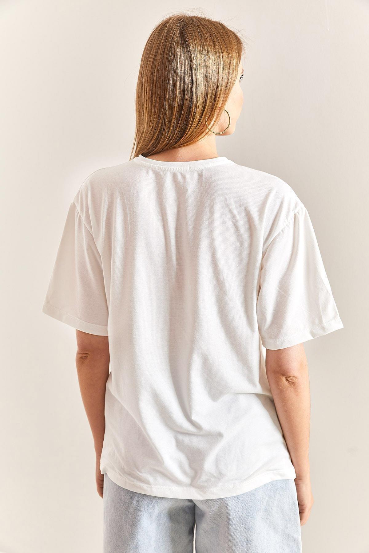 White Patterned Combed Cotton T-Shirt, , large image number 3