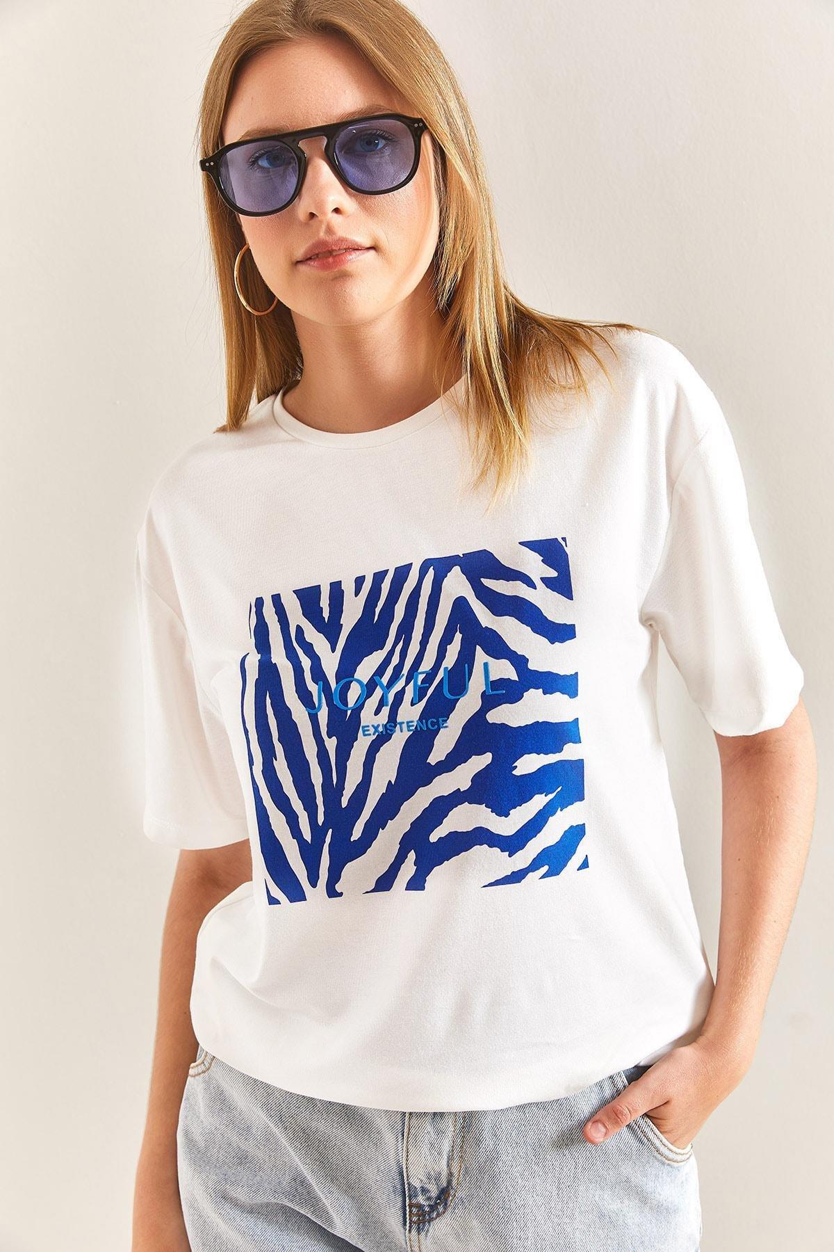 Blue Patterned Combed Cotton Tshirt, , large image number 0