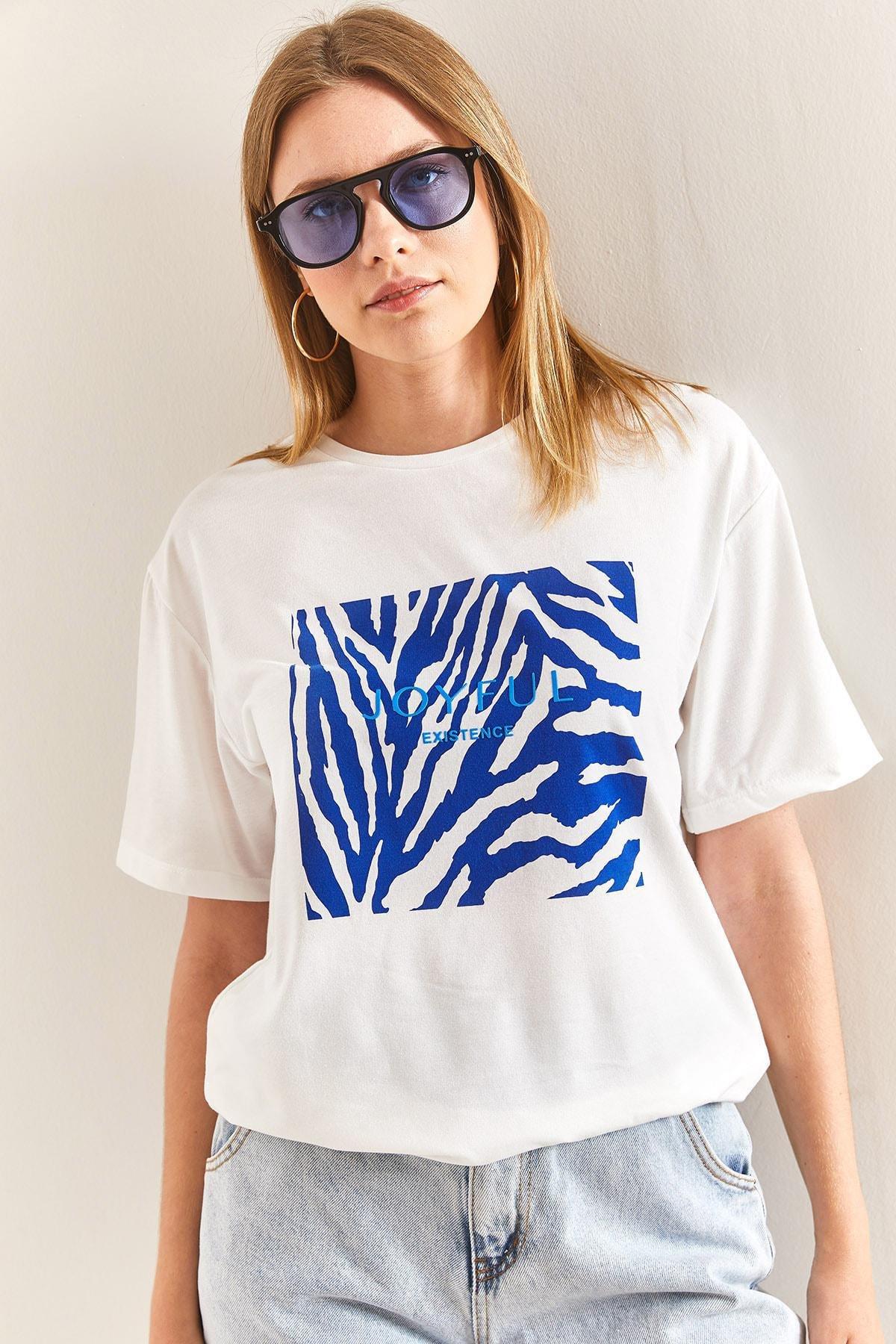 Blue Patterned Combed Cotton Tshirt, , large image number 1