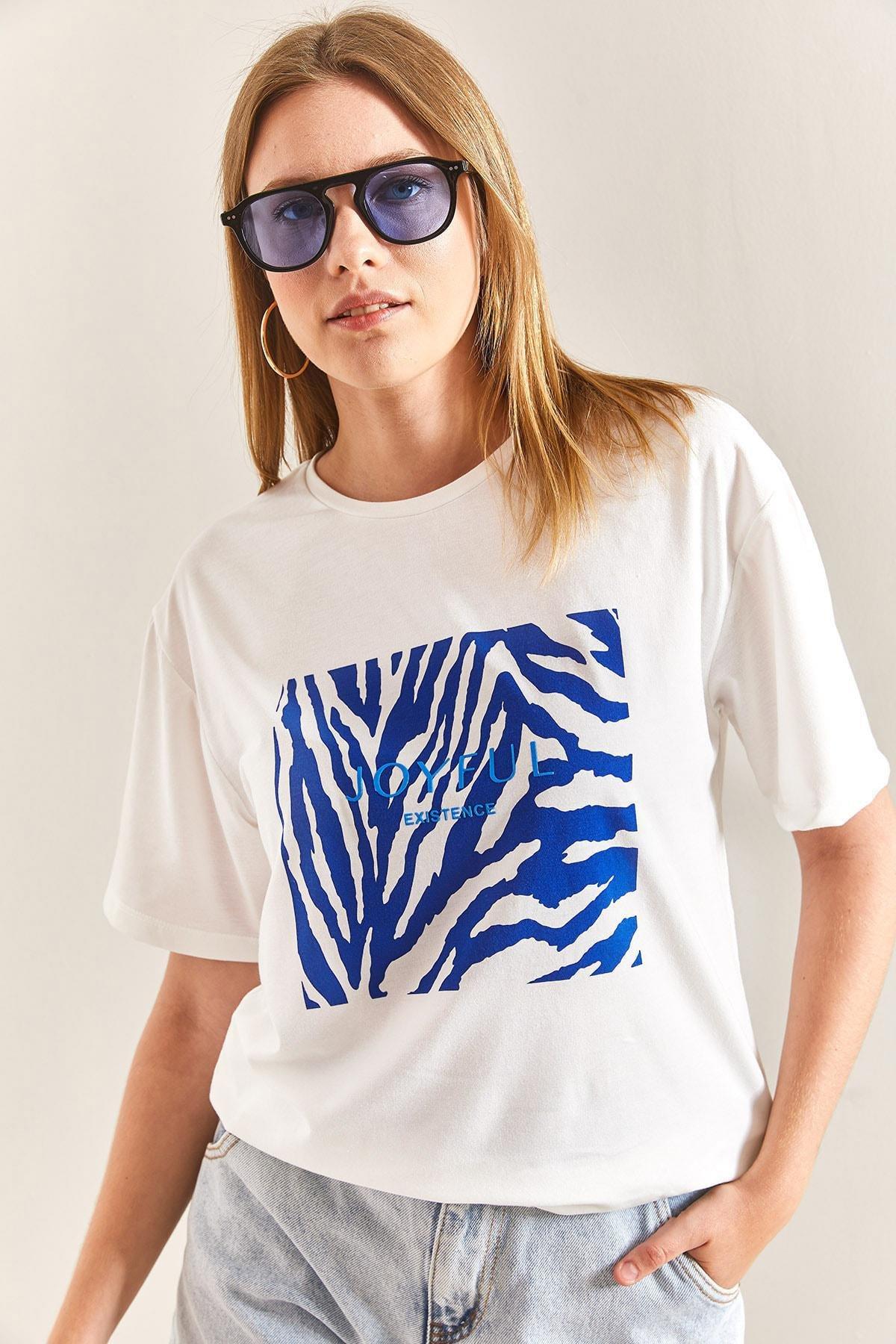 Blue Patterned Combed Cotton Tshirt, , large image number 3