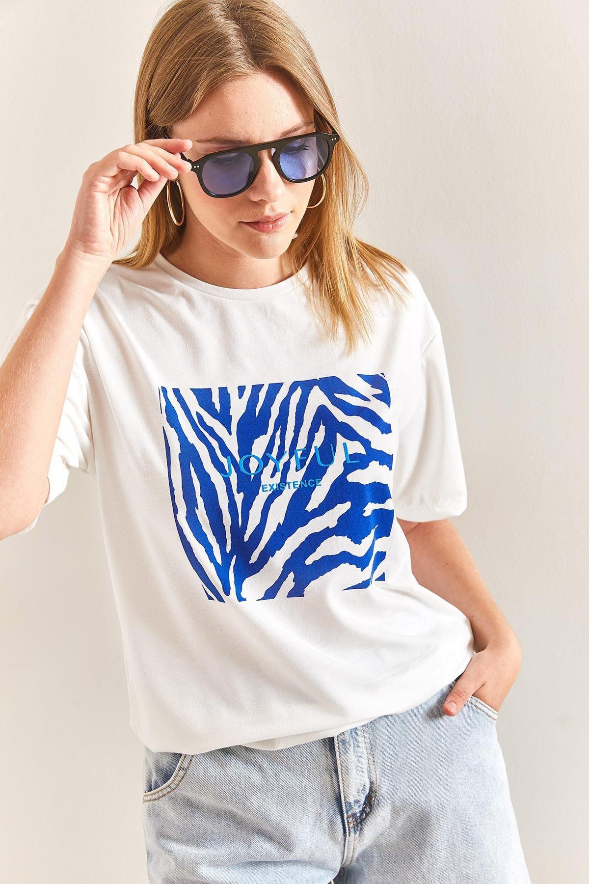 Blue Patterned Combed Cotton Tshirt, , large image number 4
