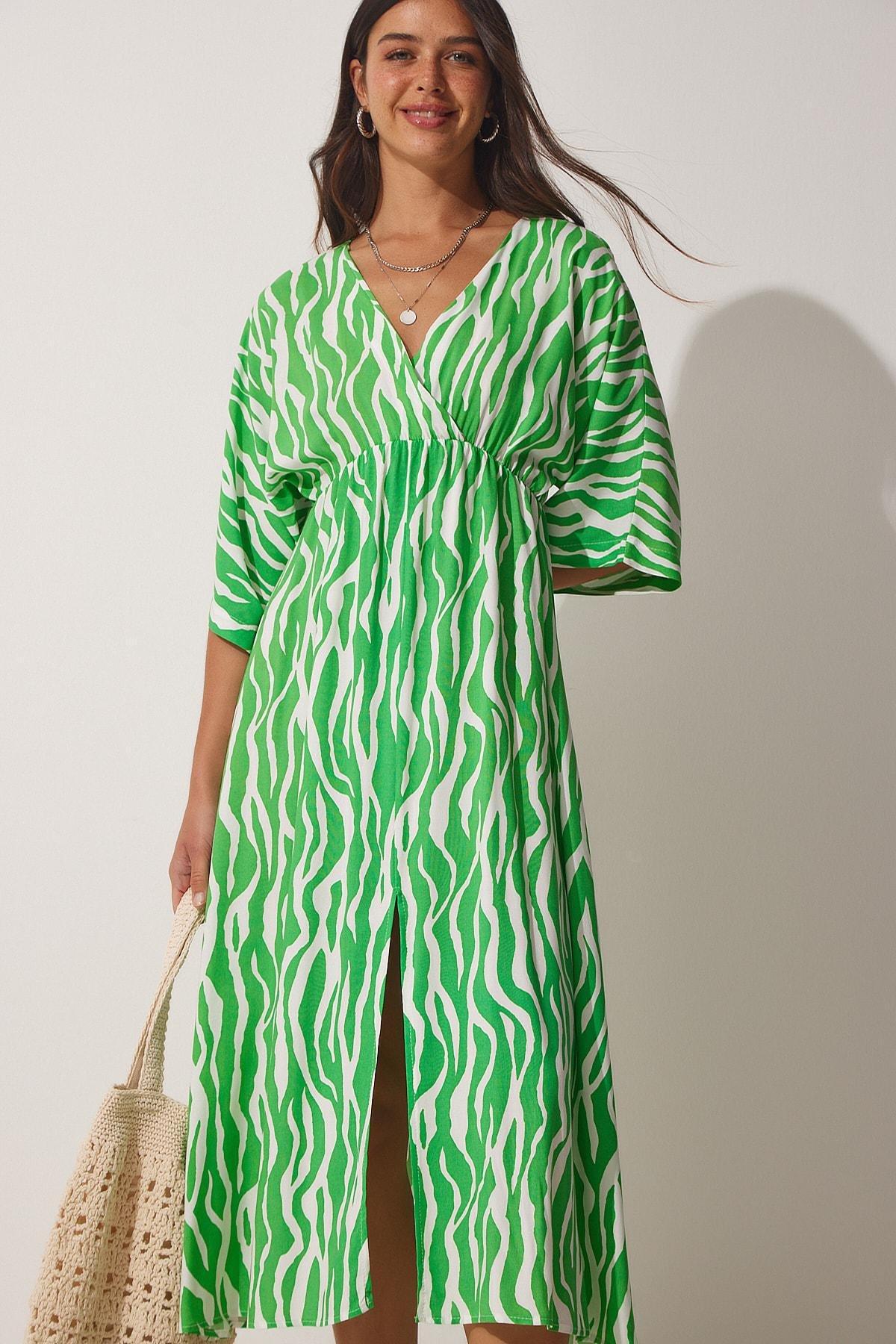 فستان طويل بفتحة رقبة V عميقة، أخضر, Green, large image number 0