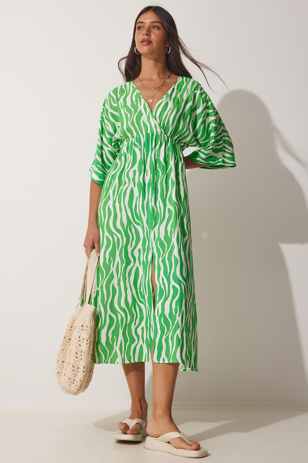 فستان طويل بفتحة رقبة V عميقة، أخضر, Green, large image number 1