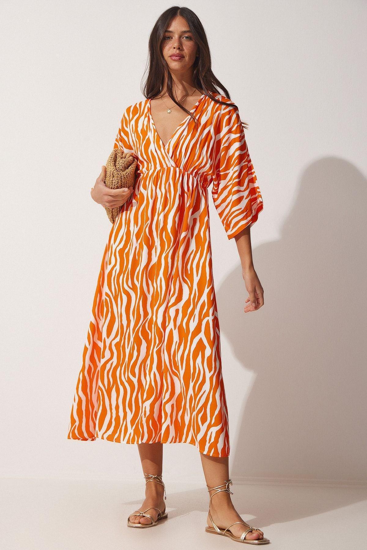 Orange Graphic A-Line Dress, , large image number 0