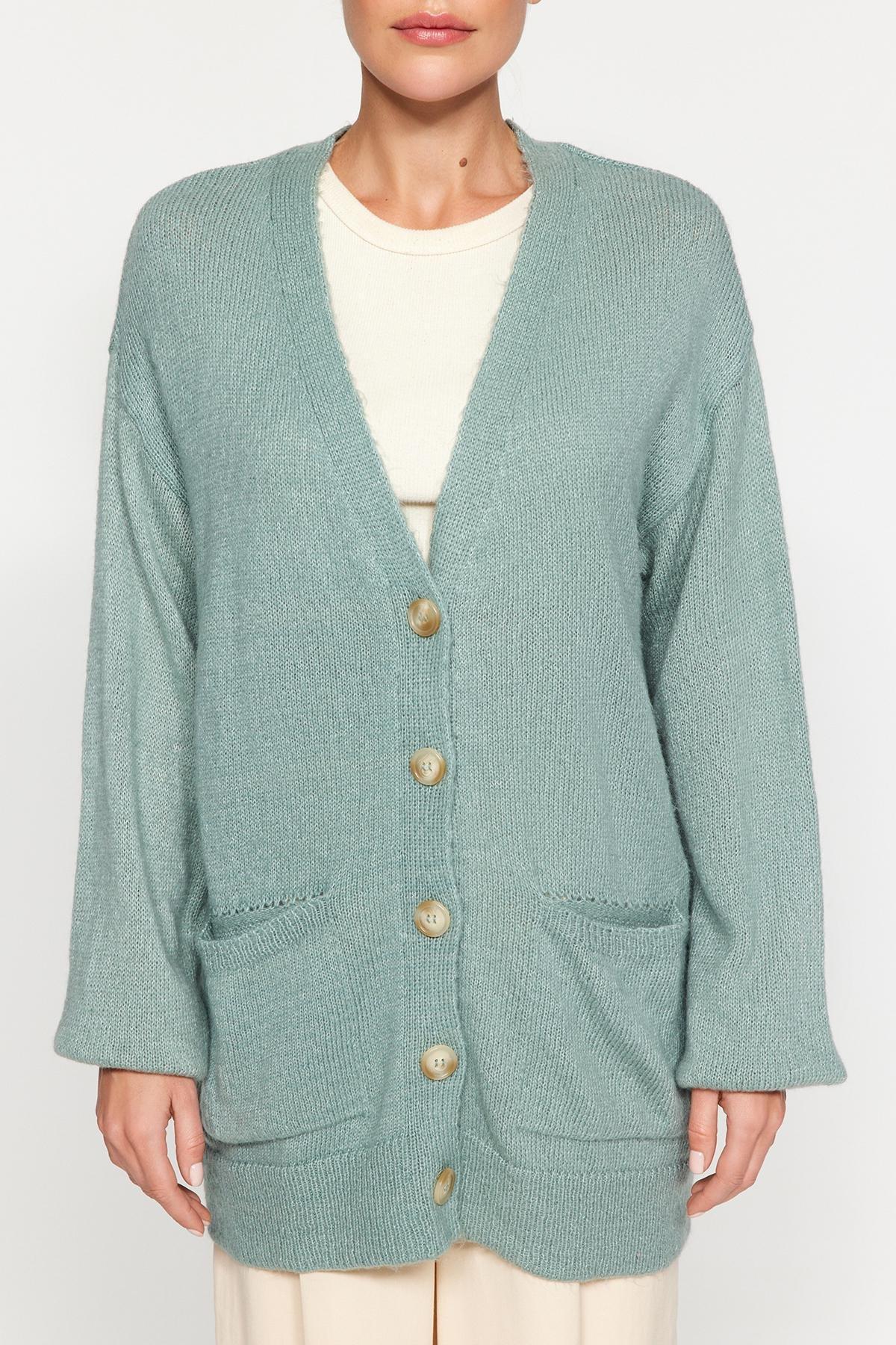 Trendyol - Green Oversize Pocket Knitwear Cardigan