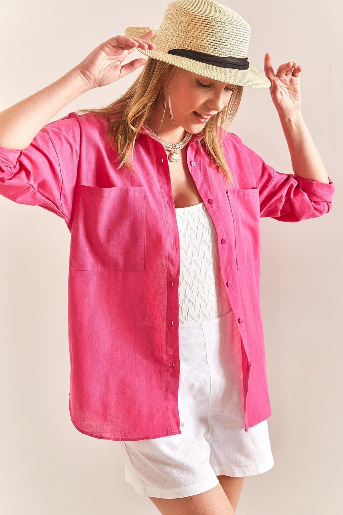 Pink Oversized Linen Shirt, , large image number 0