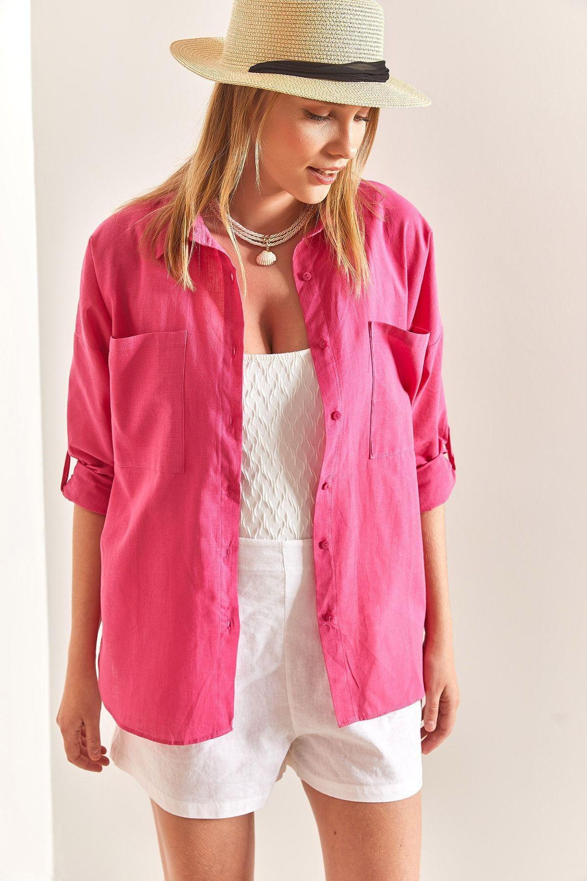Pink Oversized Linen Shirt, , large image number 1