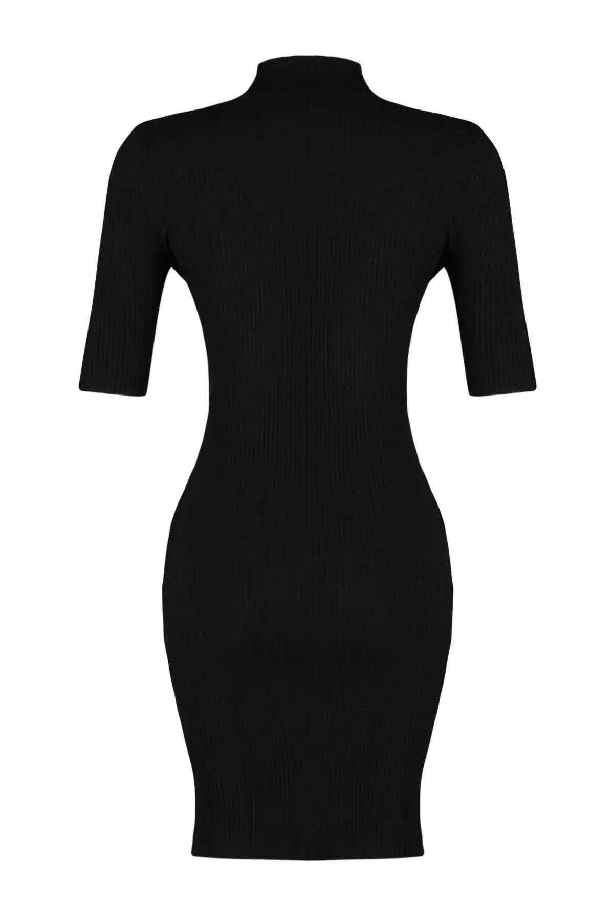 Black High-Collar Knitwear Dress, BLACK, large image number 5