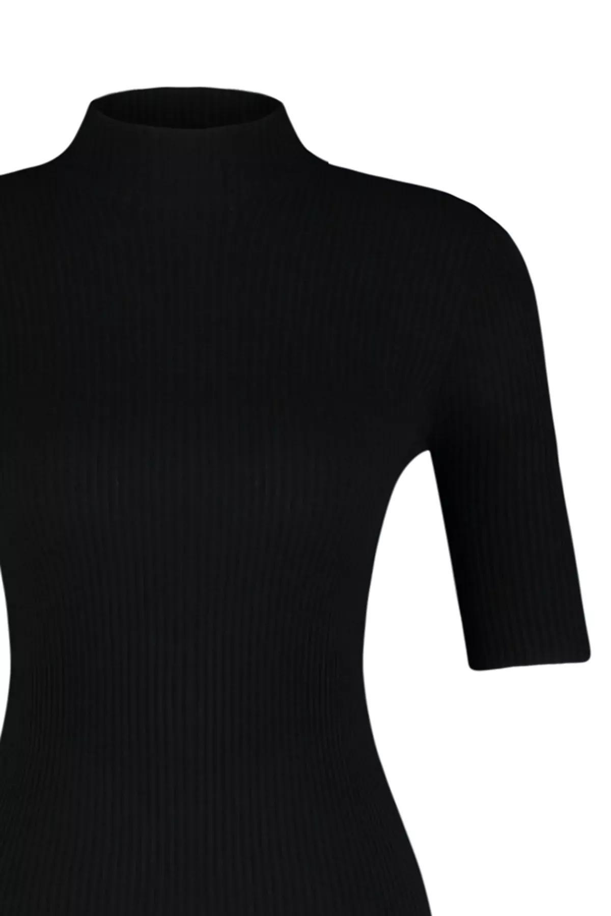 Black High-Collar Knitwear Dress, BLACK, large image number 6
