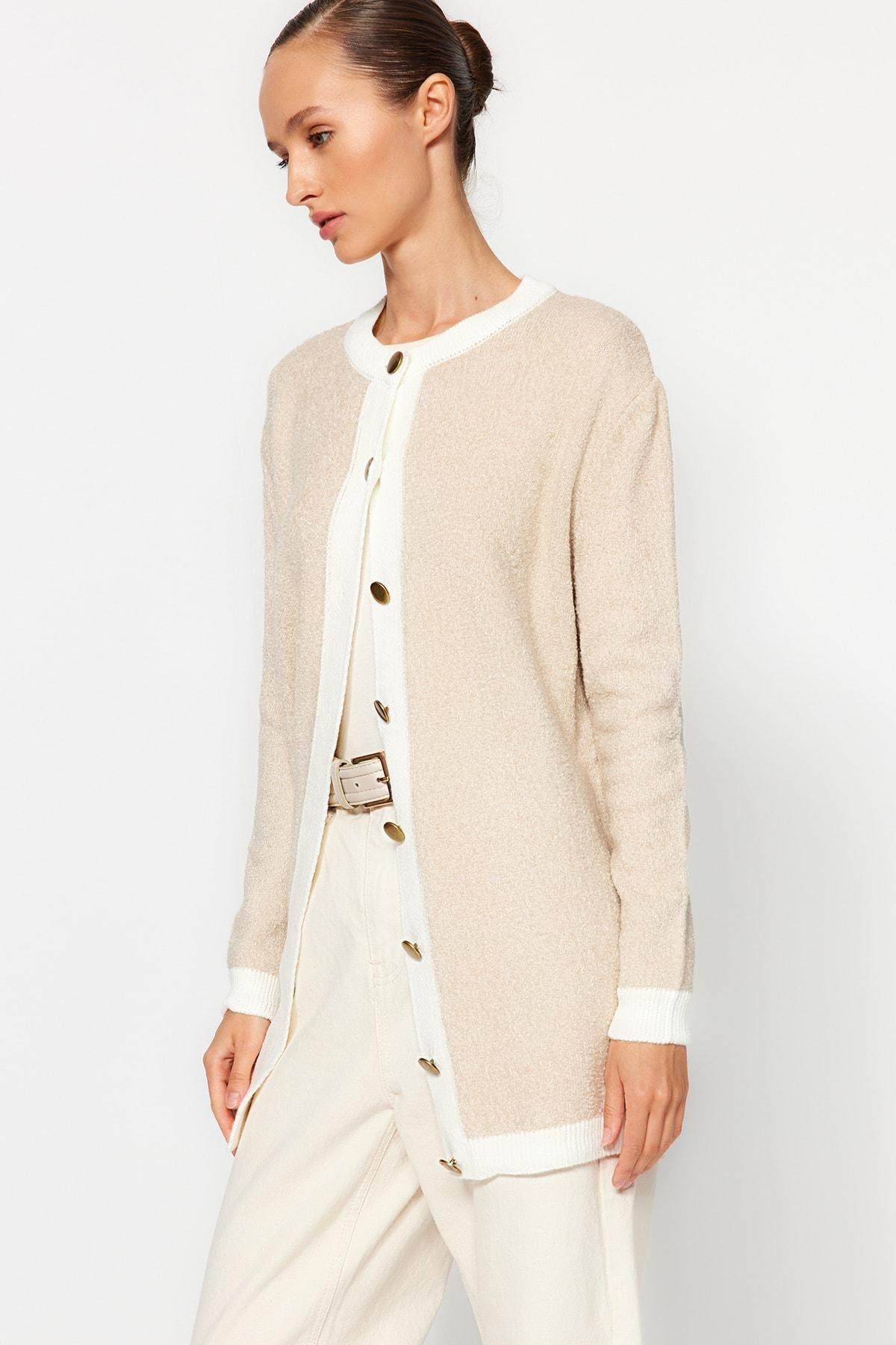 Trendyol - Cream Textured Detailed Knitted Cardigan
