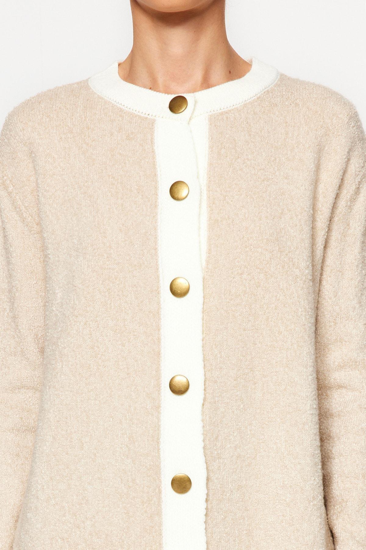 Trendyol - Cream Textured Detailed Knitted Cardigan
