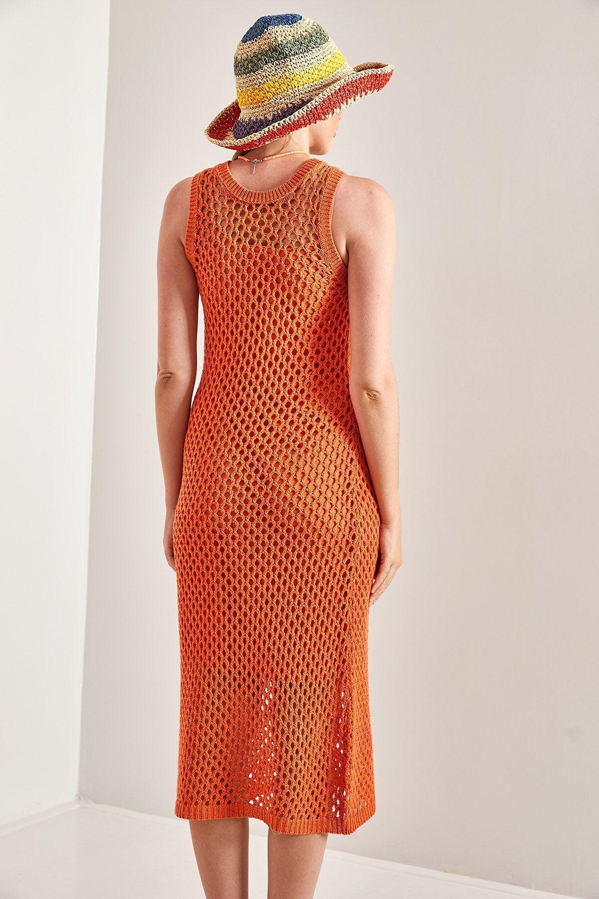 Orange Lined Sweater Dress, Orange, large image number 1