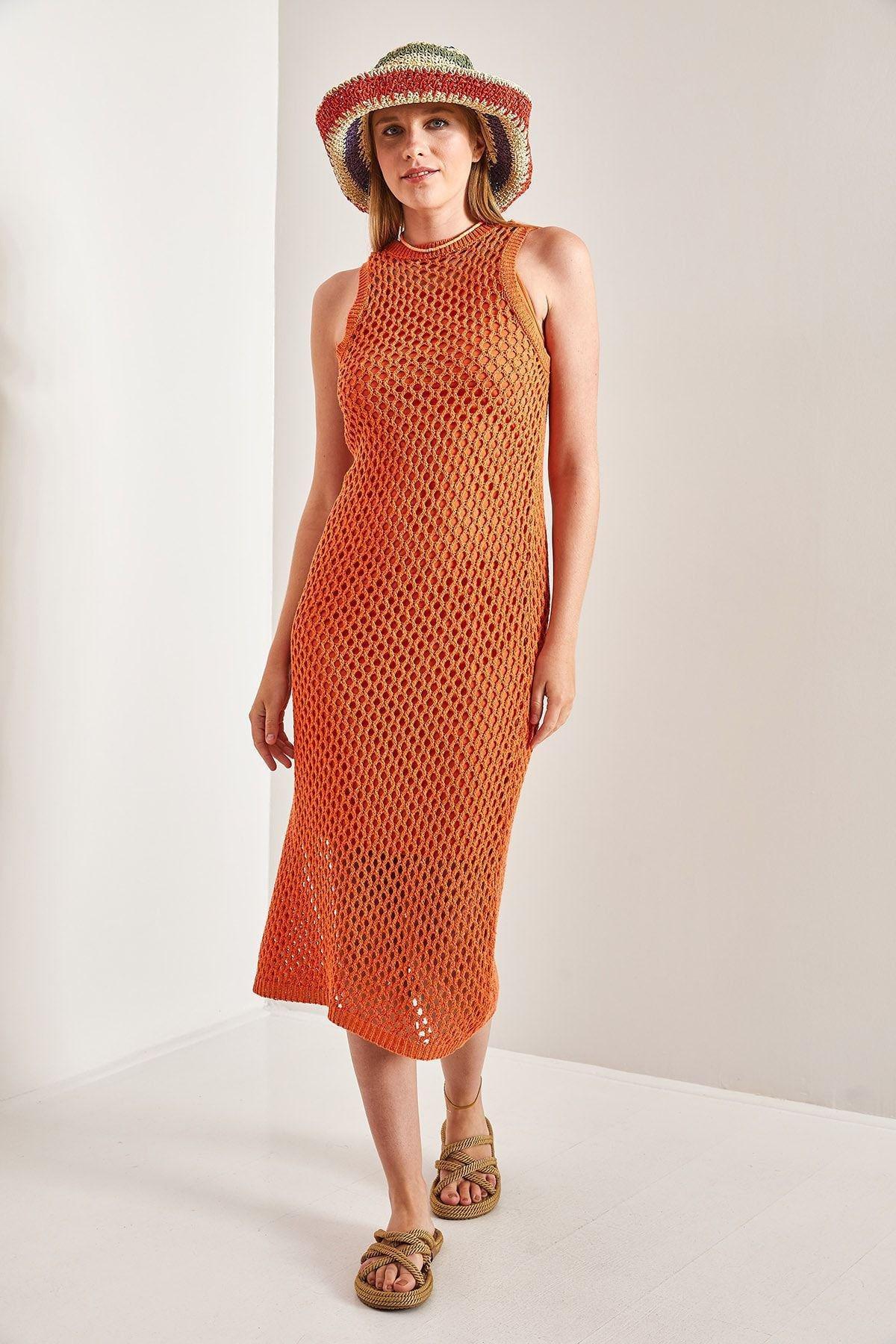 Orange Lined Sweater Dress, Orange, large image number 2