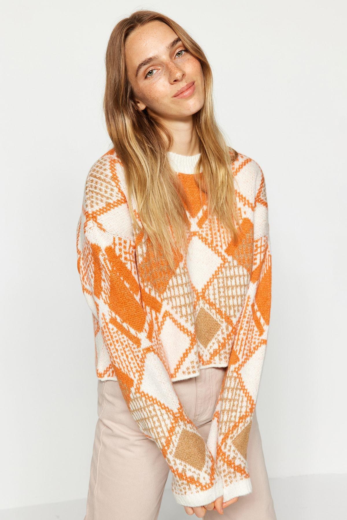 Multicolour Wide Crop Knitwear Sweater, , large image number 2
