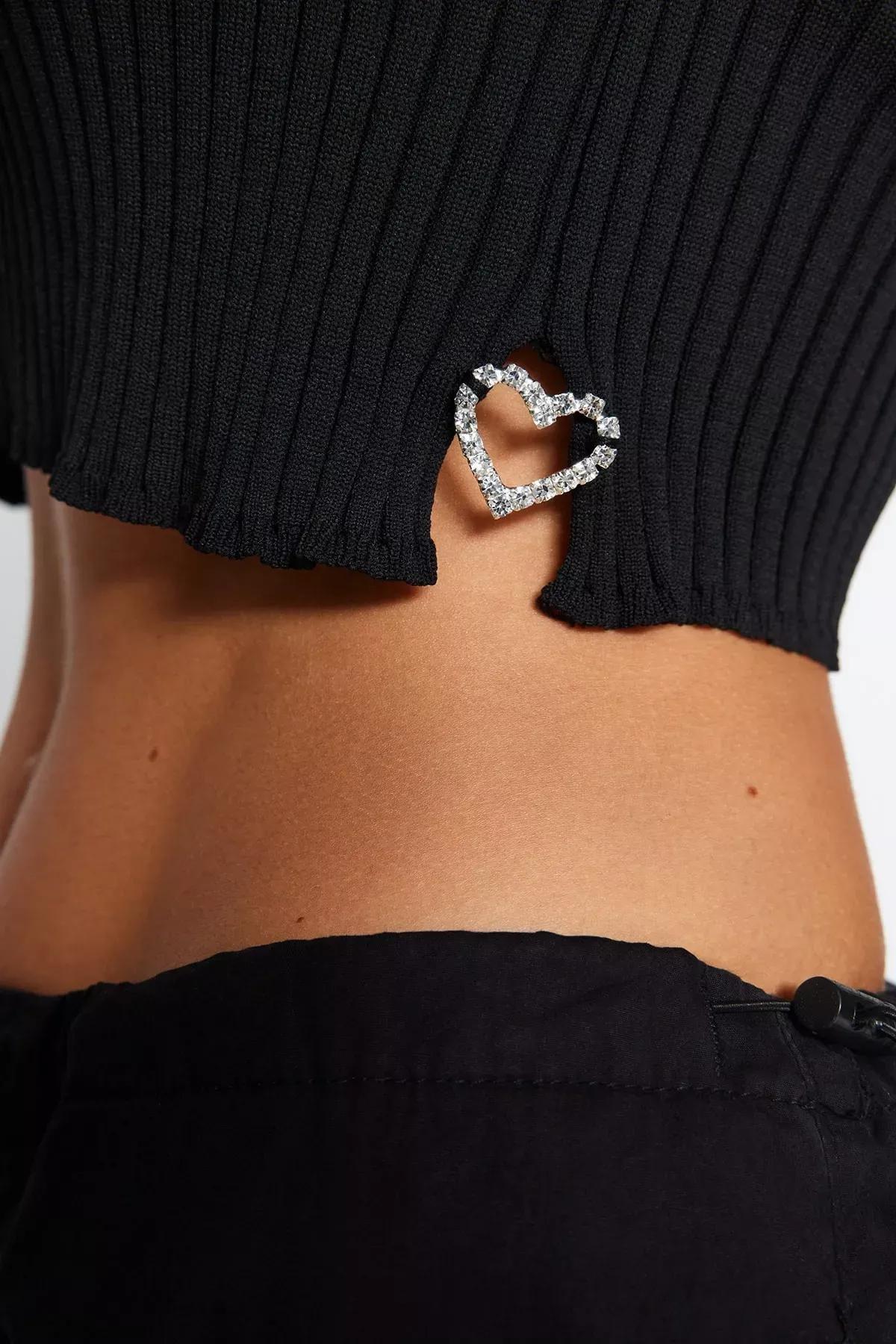 Black Super Crop Knitwear Sweater, BLACK, large image number 4