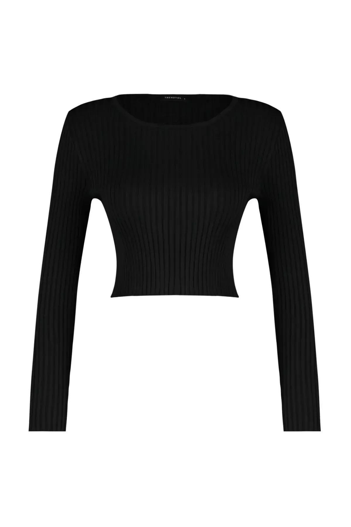 Black Super Crop Knitwear Sweater, BLACK, large image number 5