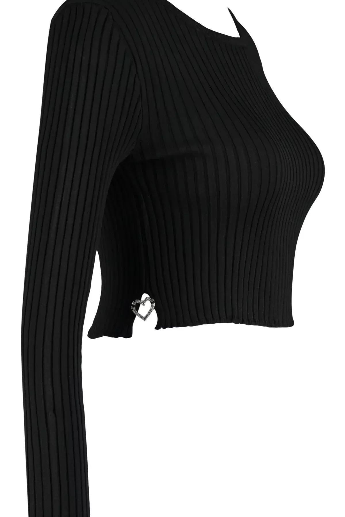 Black Super Crop Knitwear Sweater, BLACK, large image number 6