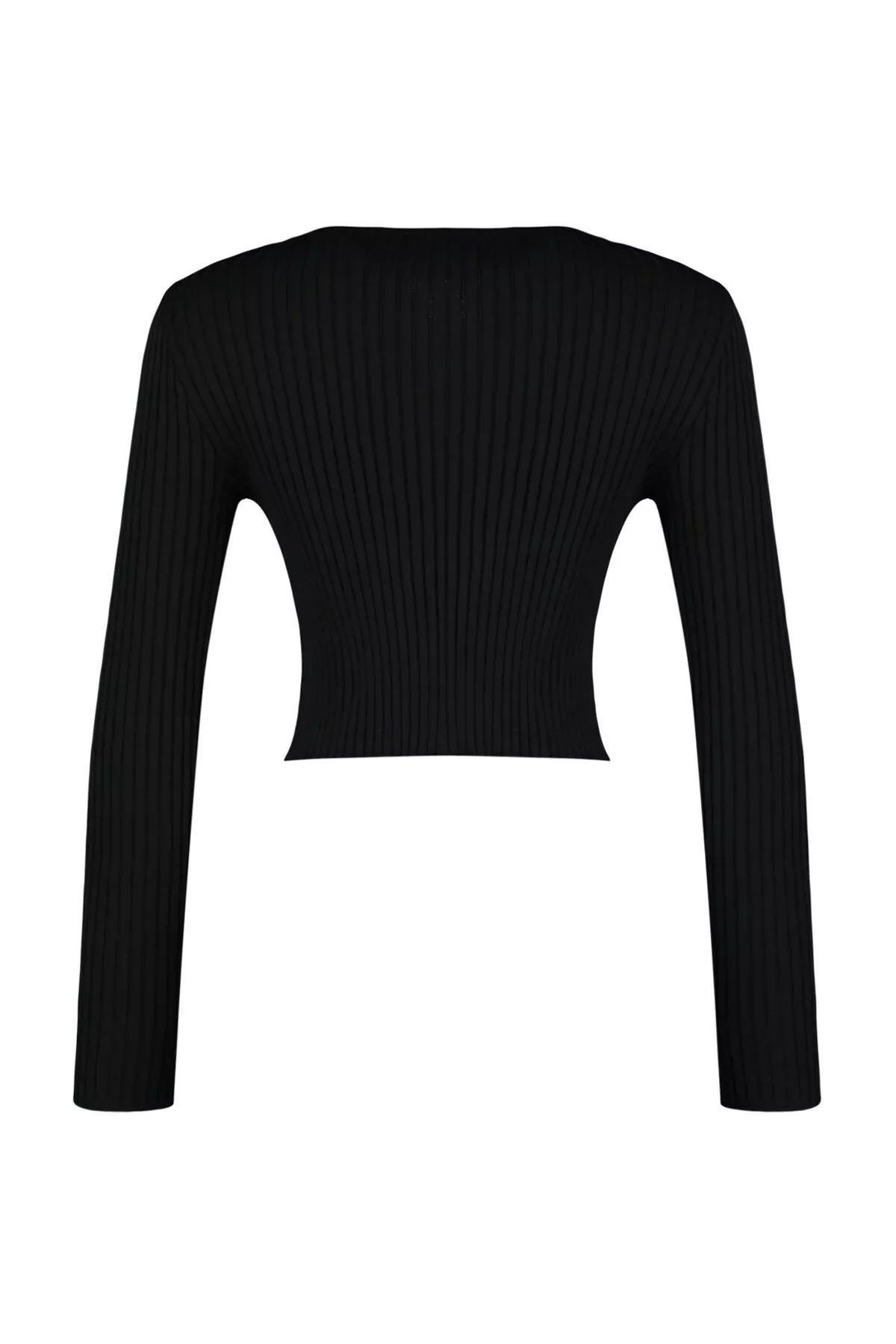 Black Super Crop Knitwear Sweater, BLACK, large image number 7