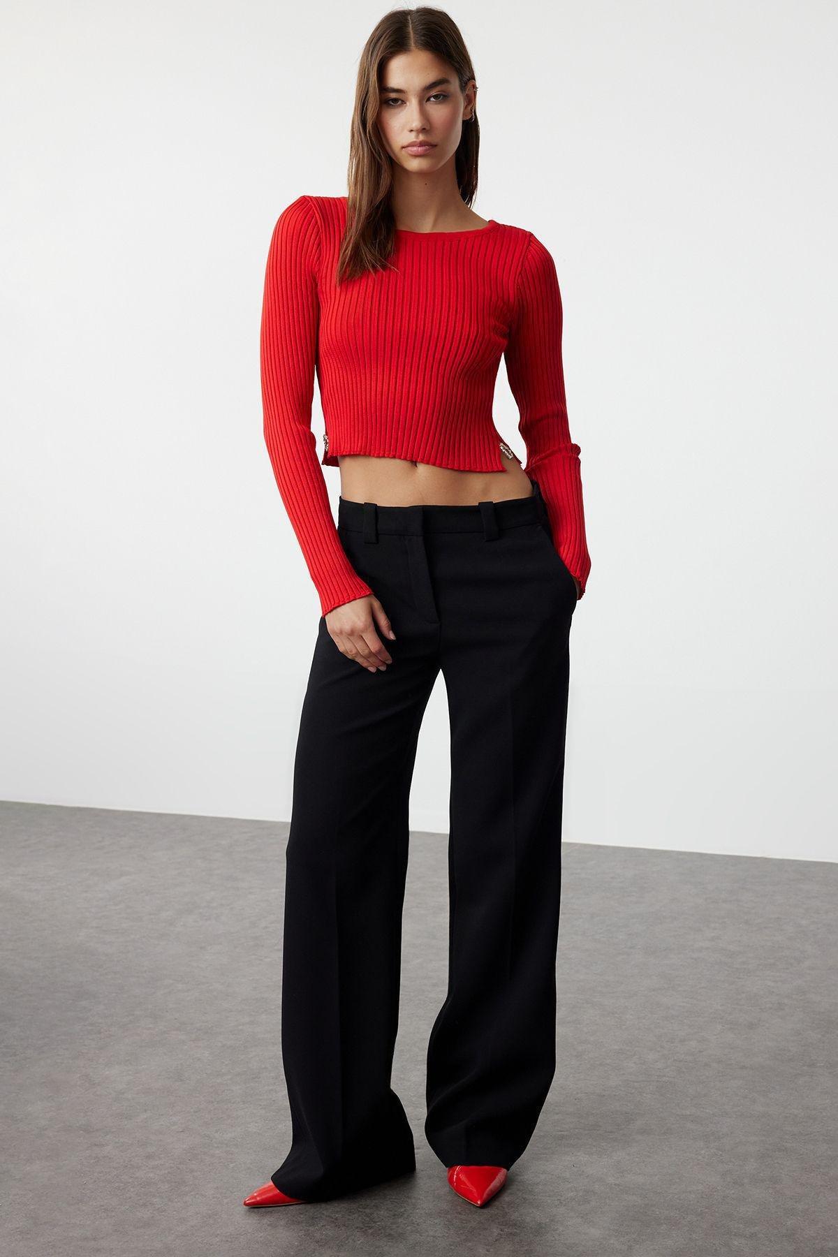 Red Textured Cropped Sweater TWOAW24KZ01122, , large image number 1