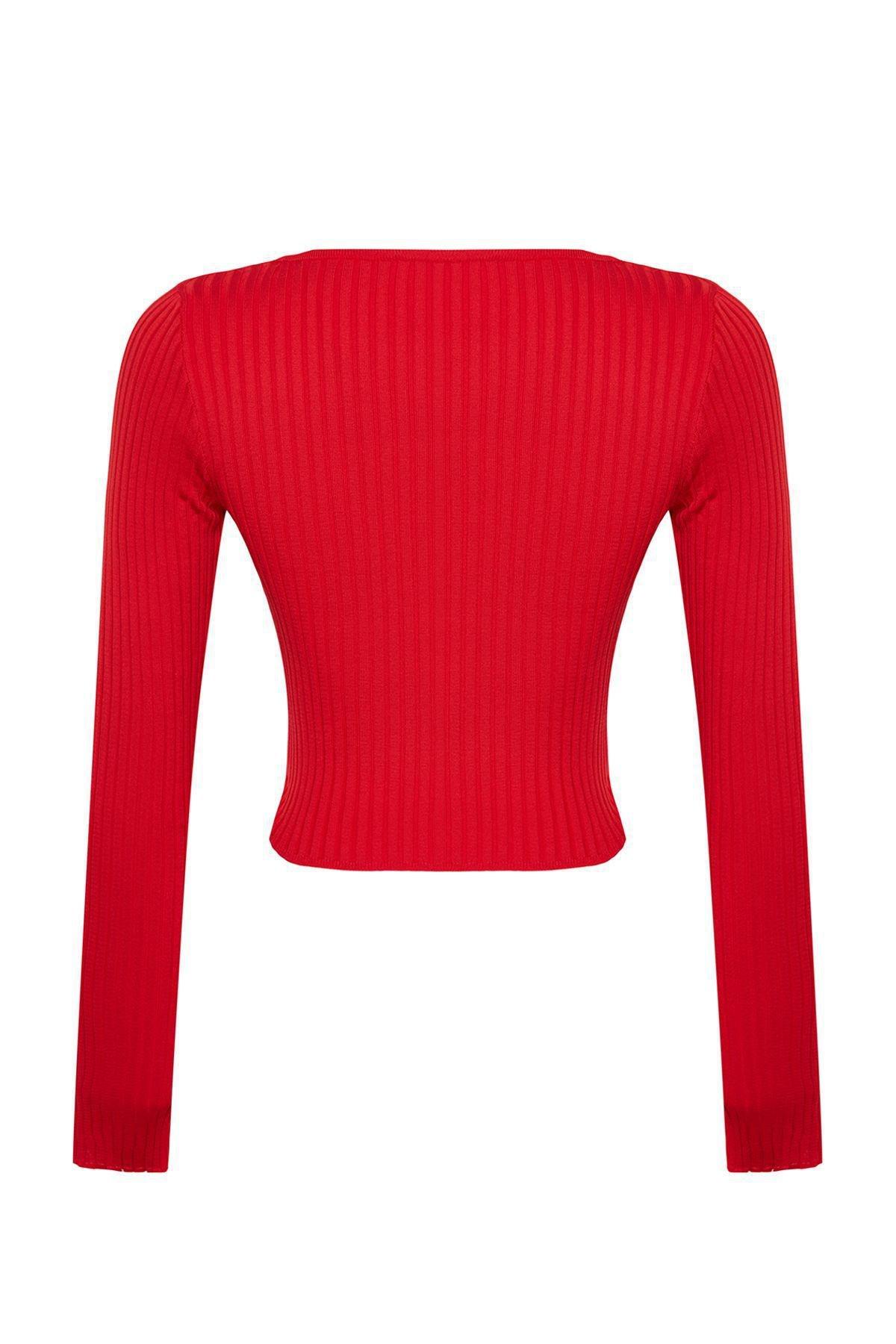 Red Textured Cropped Sweater TWOAW24KZ01122, , large image number 5