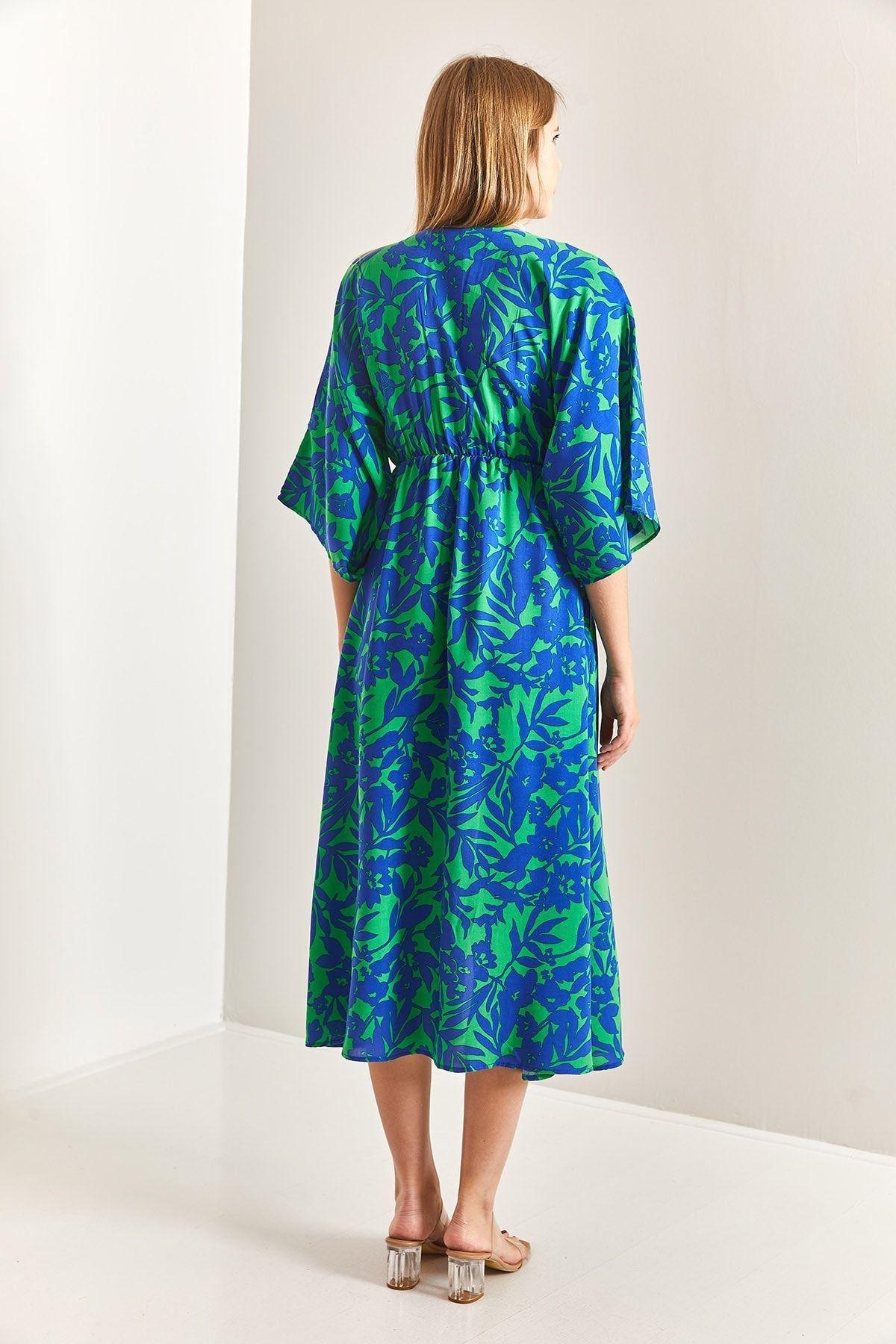 Blue Double Breasted Neck Front Slit Dress, C101_5645, large image number 4