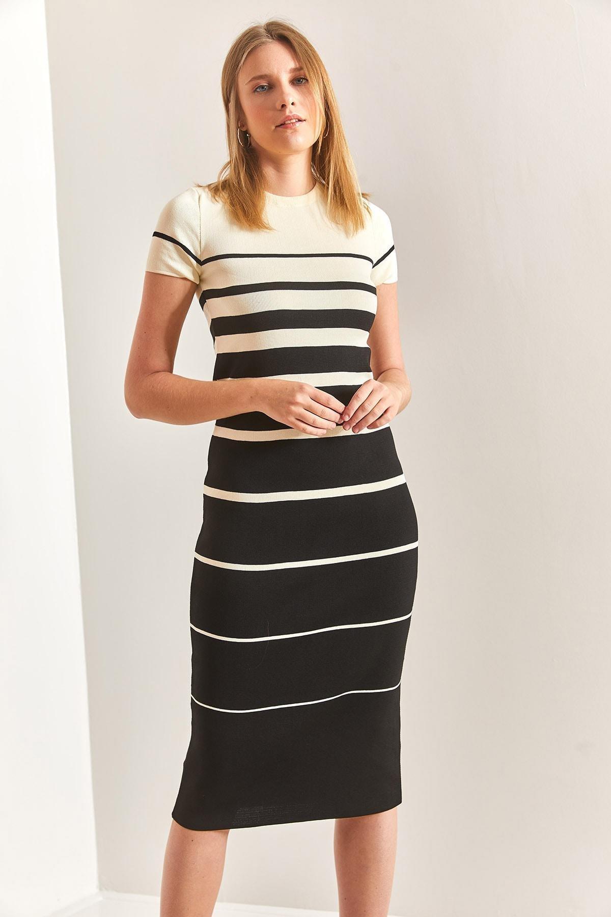 Multicolour Striped Knitwear Dress, C101_1458, large image number 1