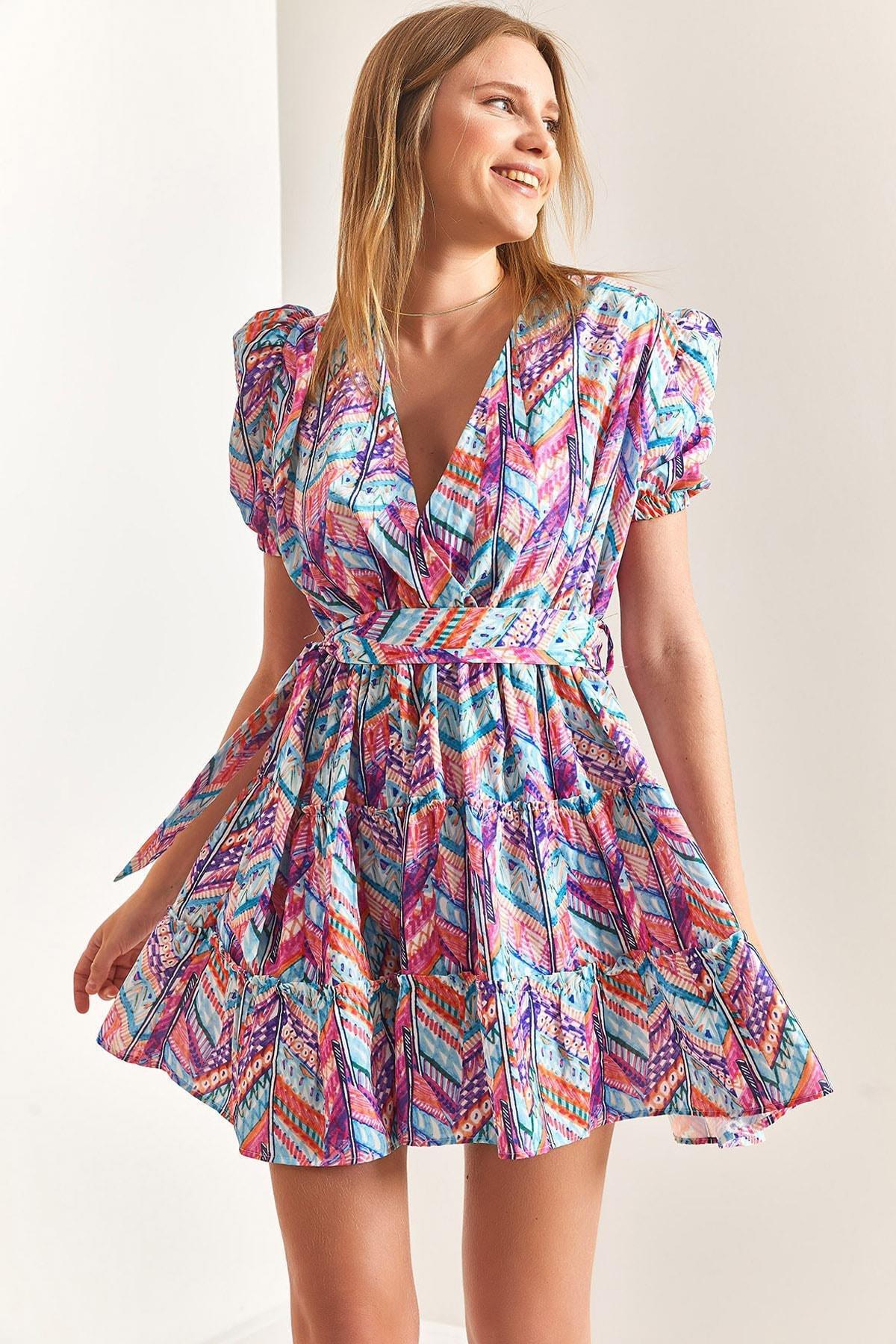 Lilac Balloon Sleeve V-Neck Dress, , large image number 0