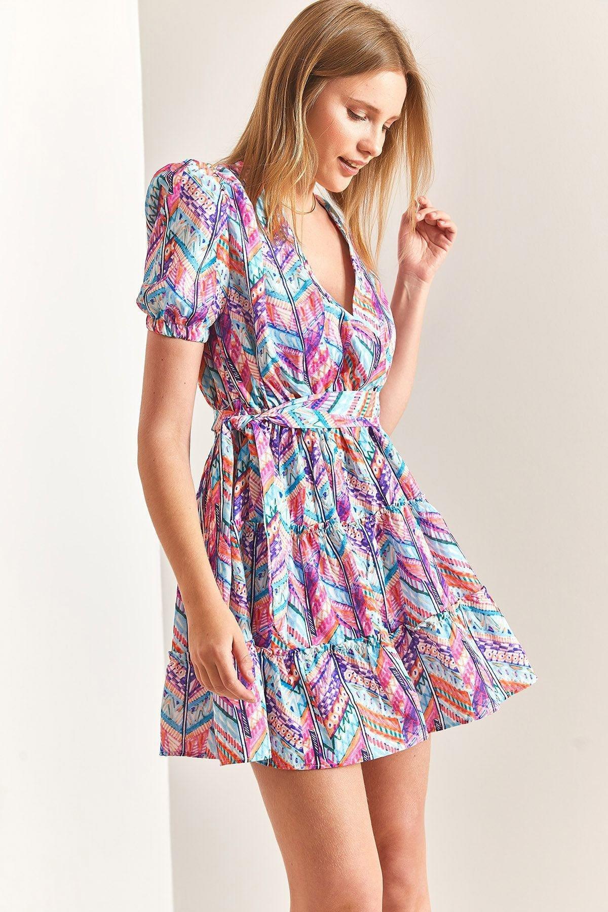 Lilac Balloon Sleeve V-Neck Dress, , large image number 1