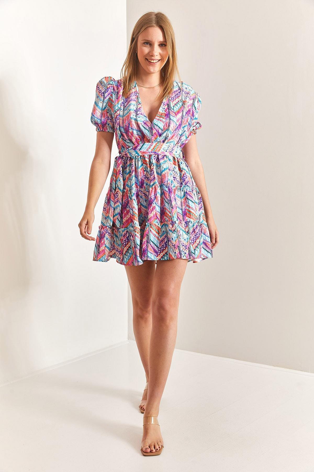 Lilac Balloon Sleeve V-Neck Dress, , large image number 3