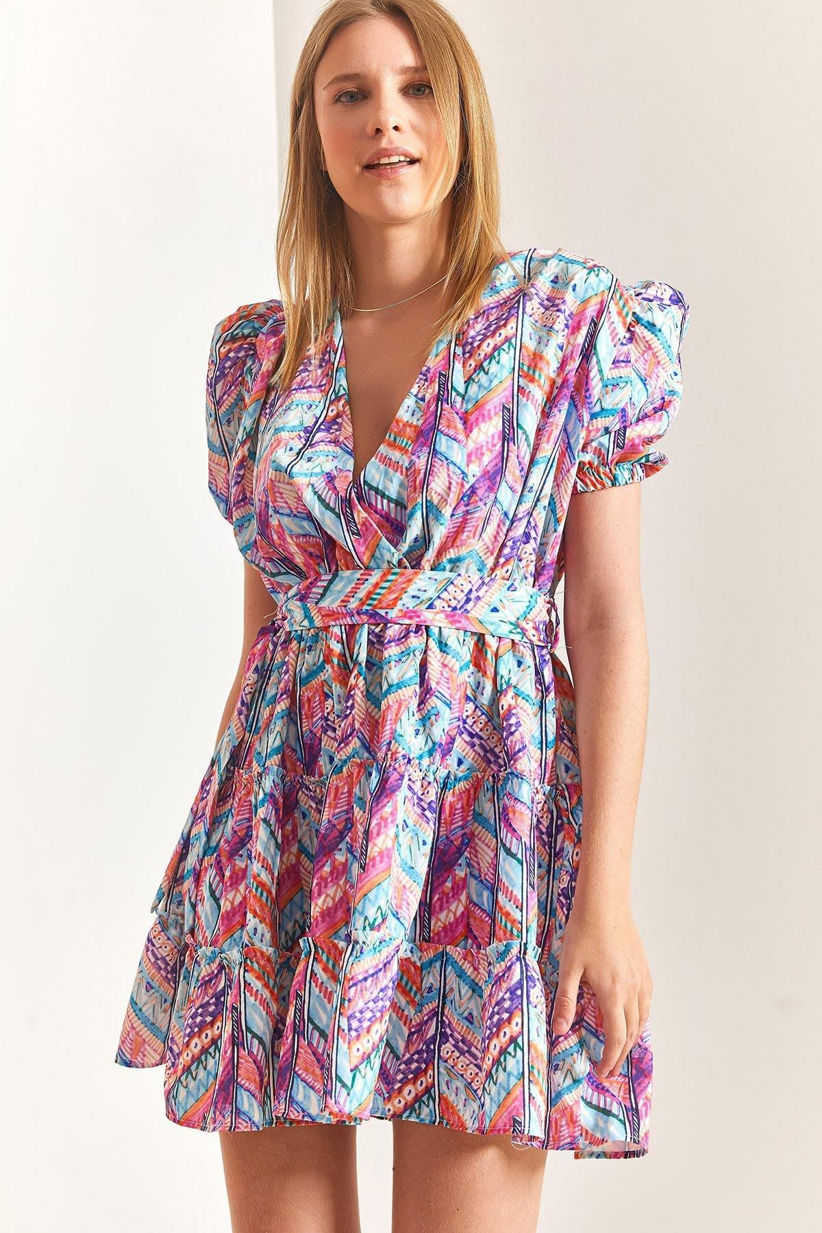Lilac Balloon Sleeve V-Neck Dress, , large image number 4
