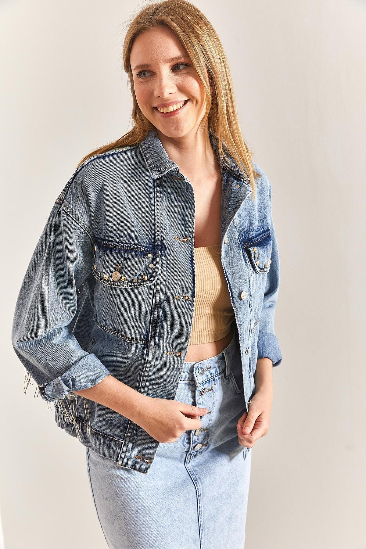 Blue Embroidered Stone Embroidered Denim Jacket, , large image number 3