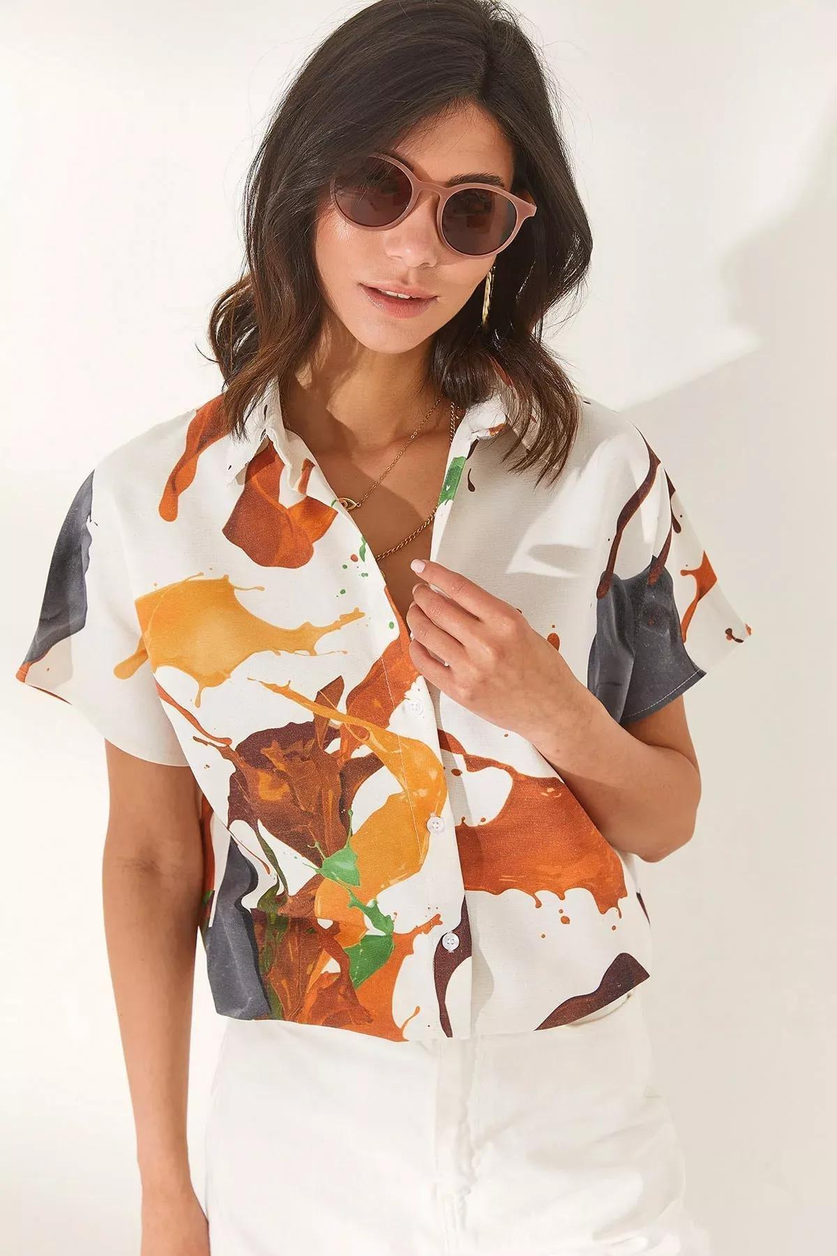 Brown Watercolor Bat Linen Shirt, Watercolor Brown, large image number 0