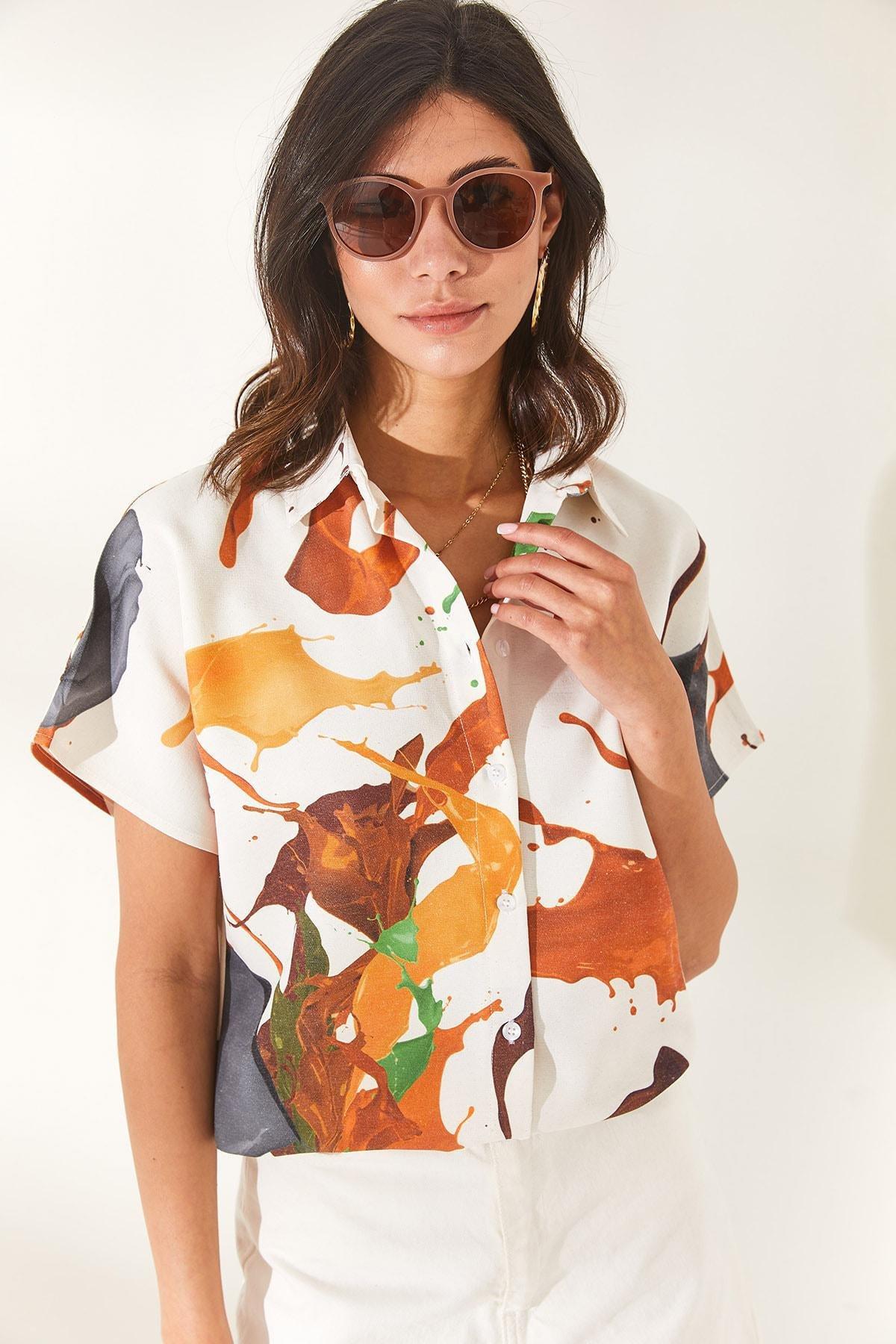 Brown Watercolor Bat Linen Shirt, Watercolor Brown, large image number 1