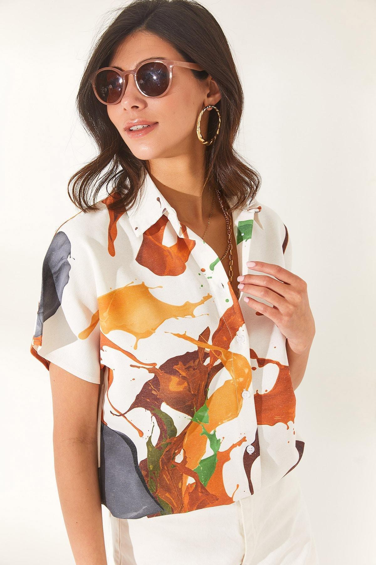Brown Watercolor Bat Linen Shirt, Watercolor Brown, large image number 2