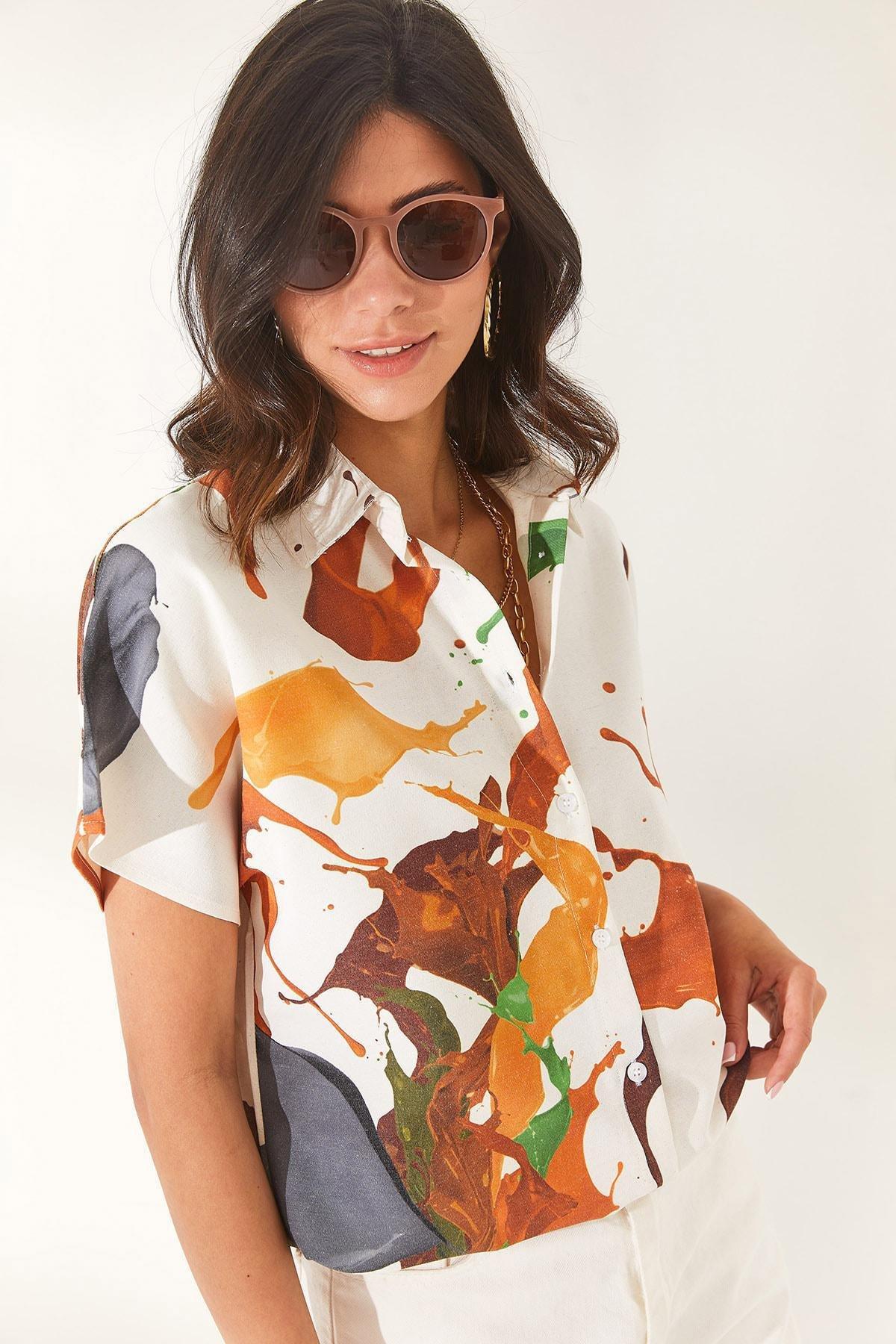 Brown Watercolor Bat Linen Shirt, Watercolor Brown, large image number 3