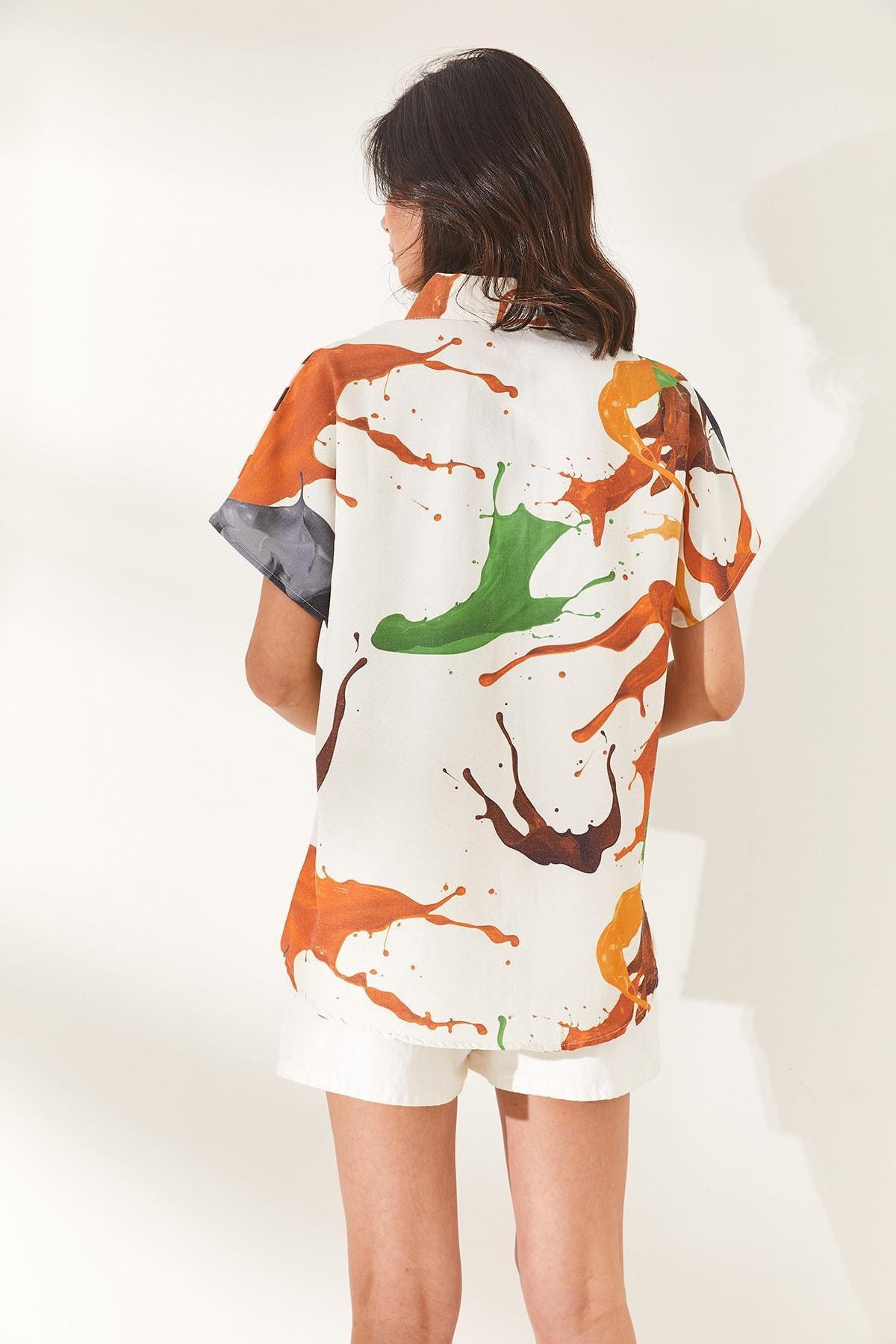 Brown Watercolor Bat Linen Shirt, Watercolor Brown, large image number 4