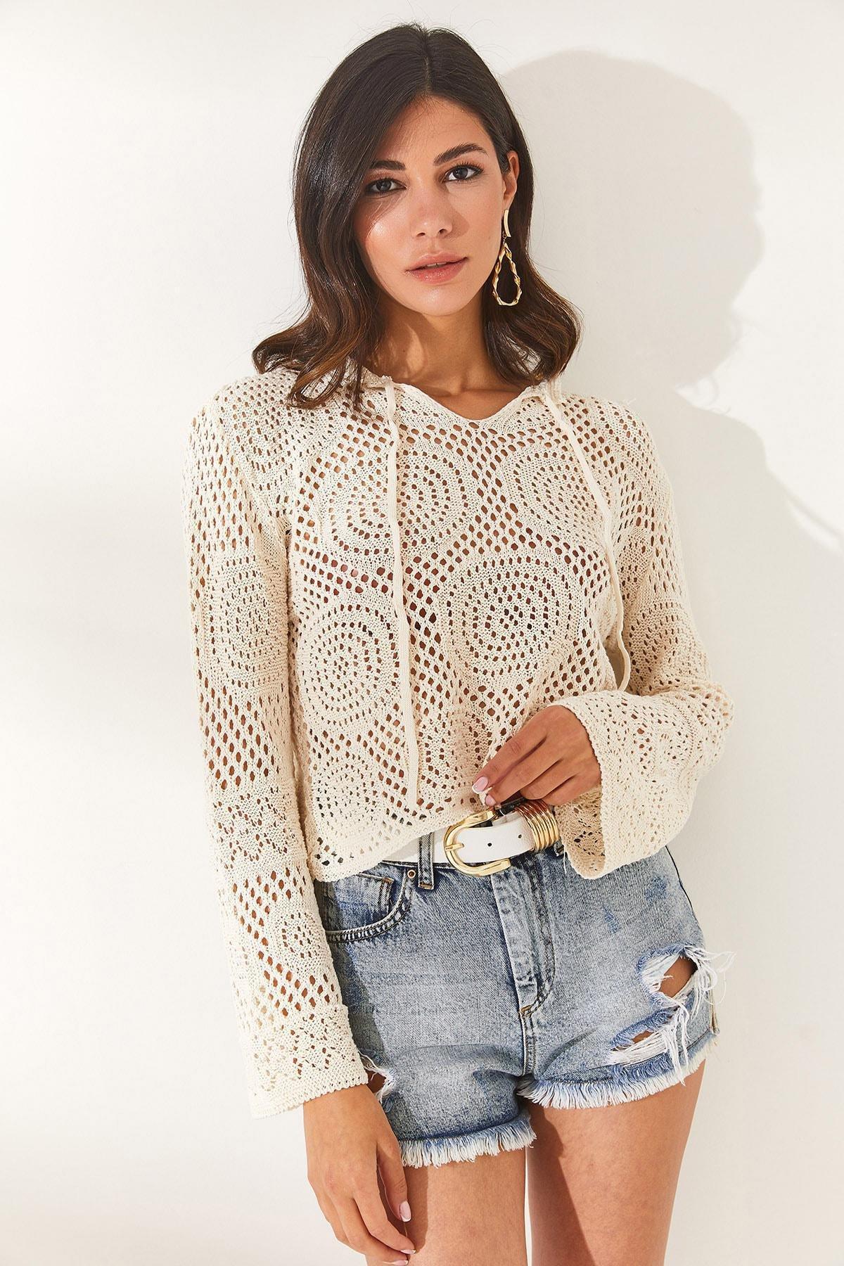 Ecru See Through Blouse, , large image number 1