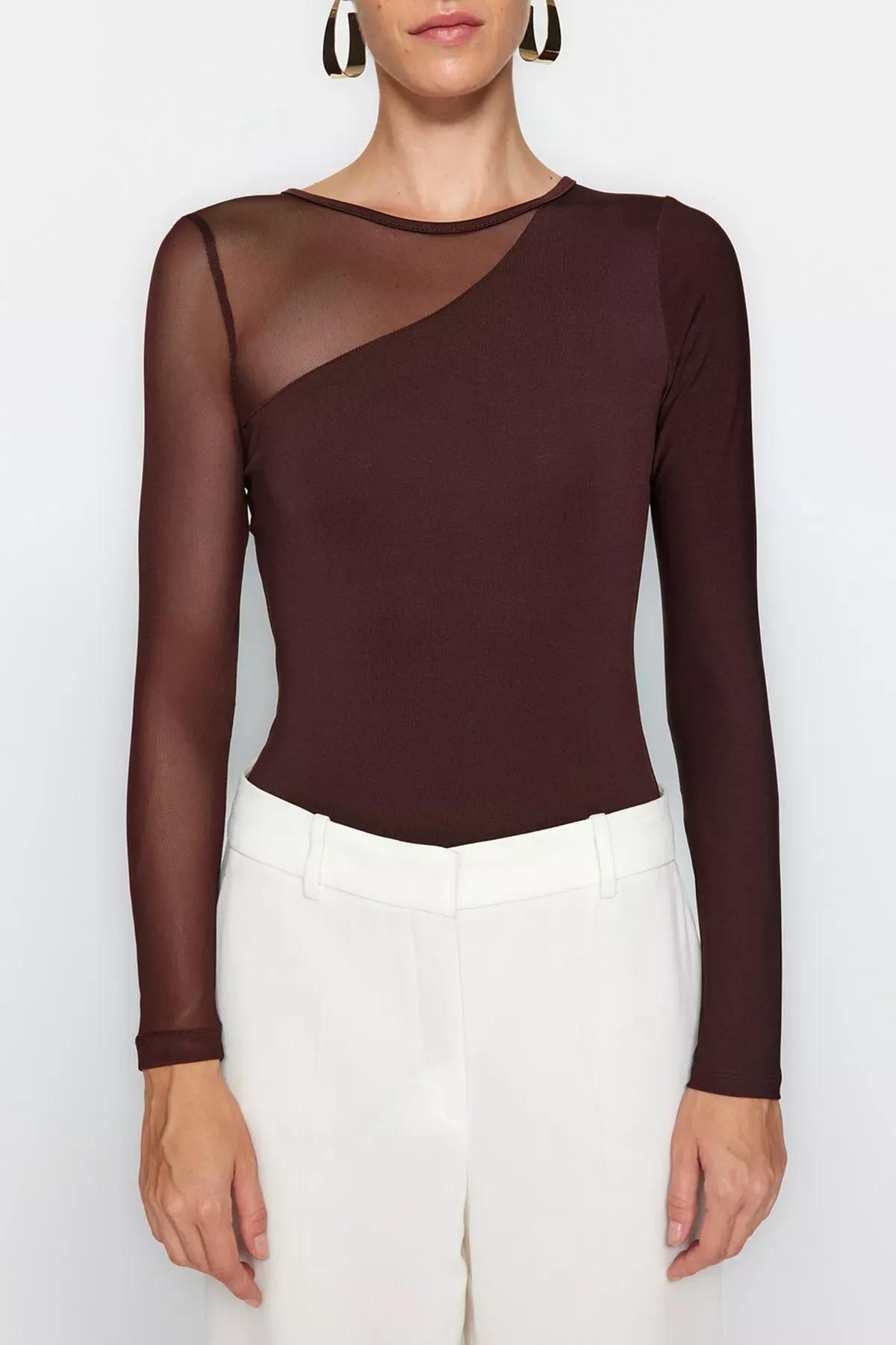 Brown Tulle Detailed Knitted Body, , large image number 3