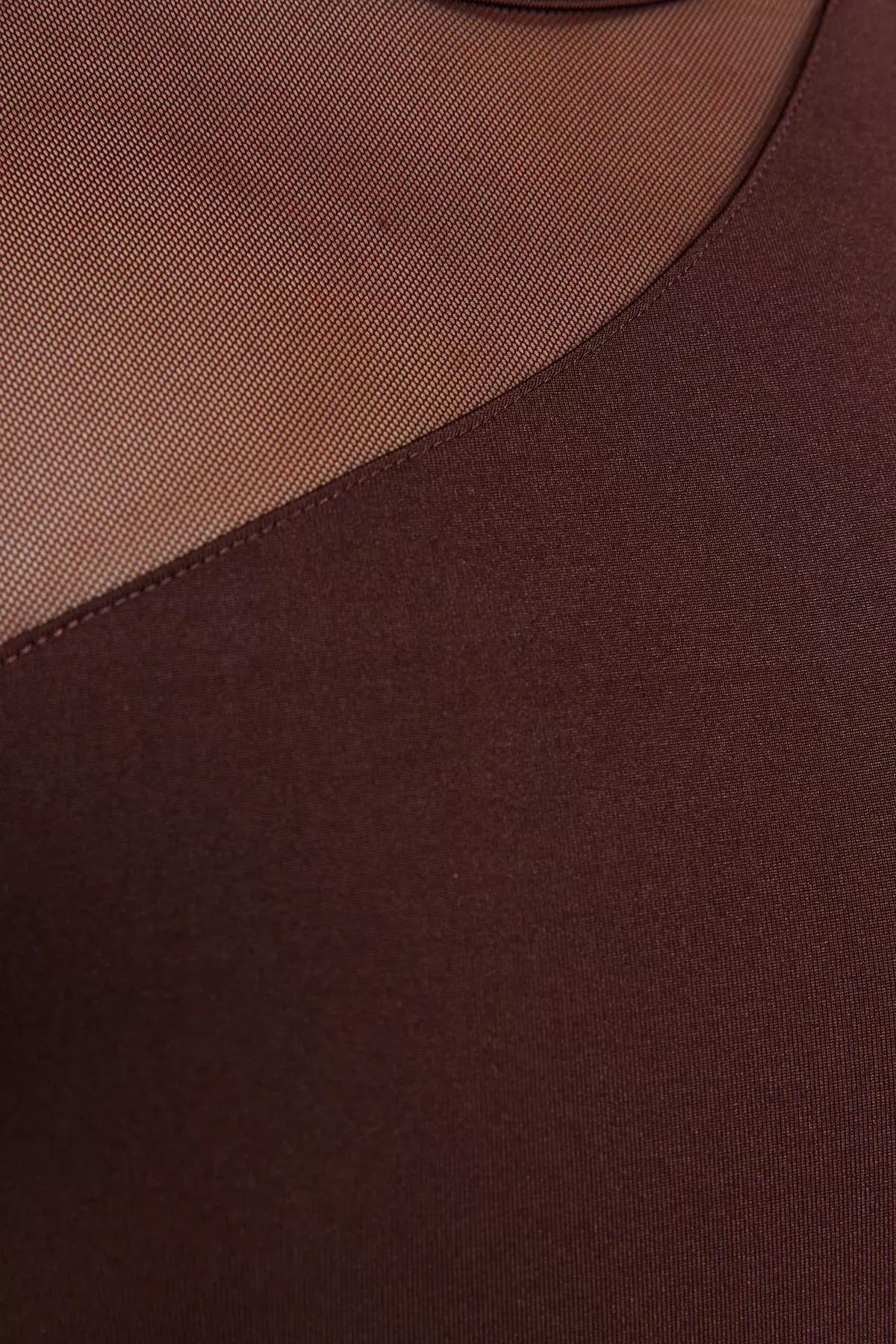 Brown Tulle Detailed Knitted Body, , large image number 4