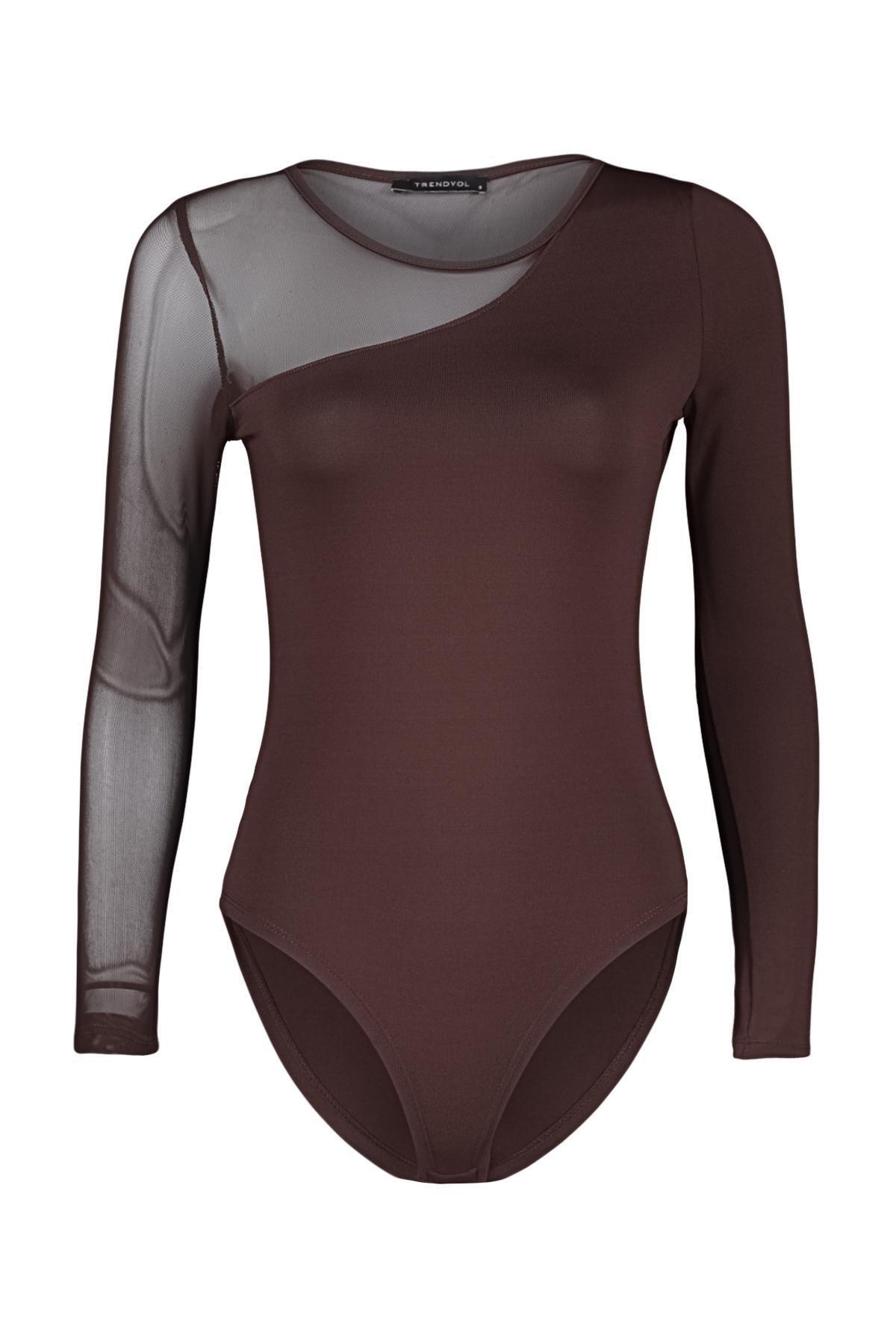 Brown Tulle Detailed Knitted Body, , large image number 4