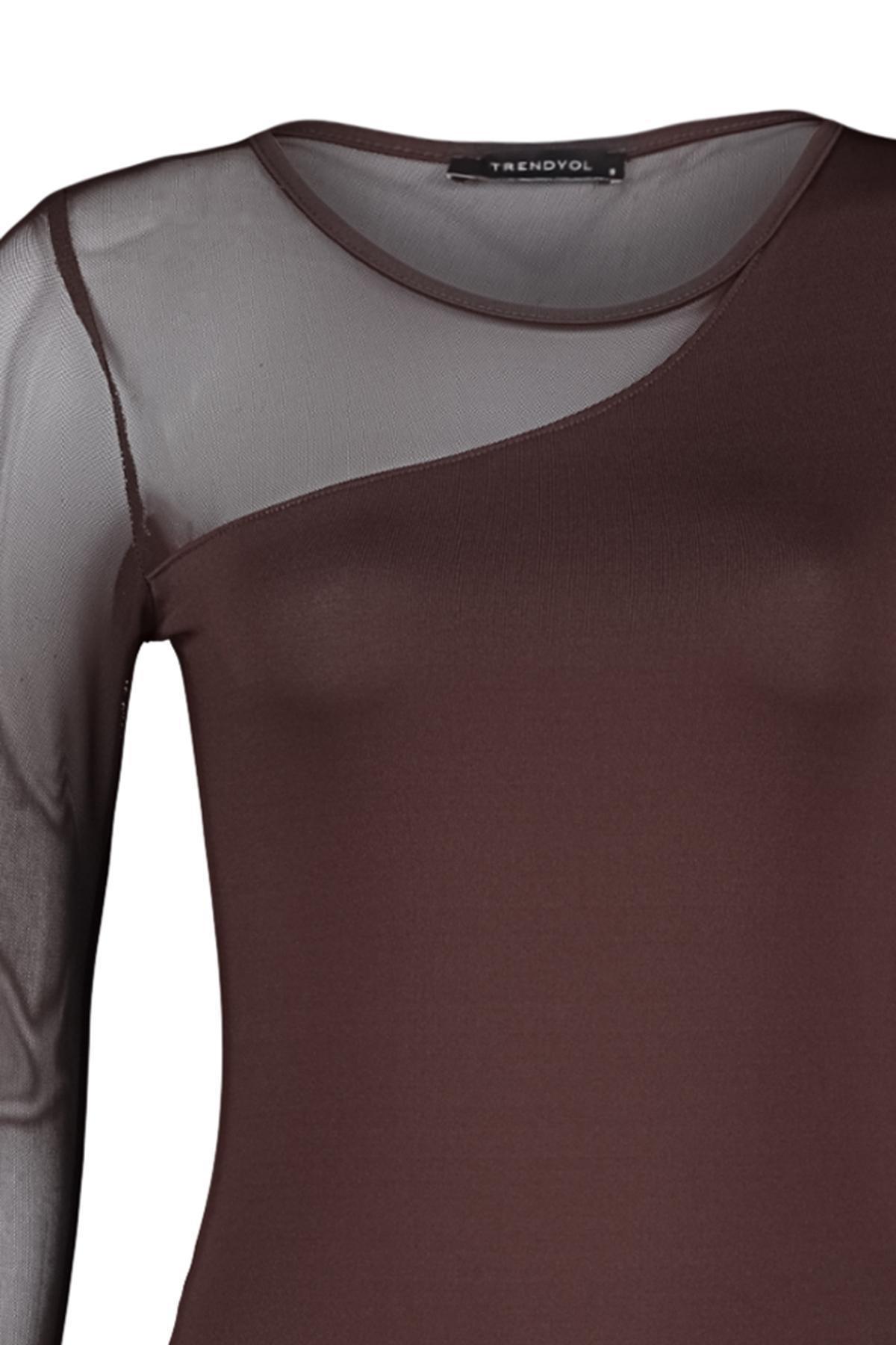 Brown Tulle Detailed Knitted Body, , large image number 5