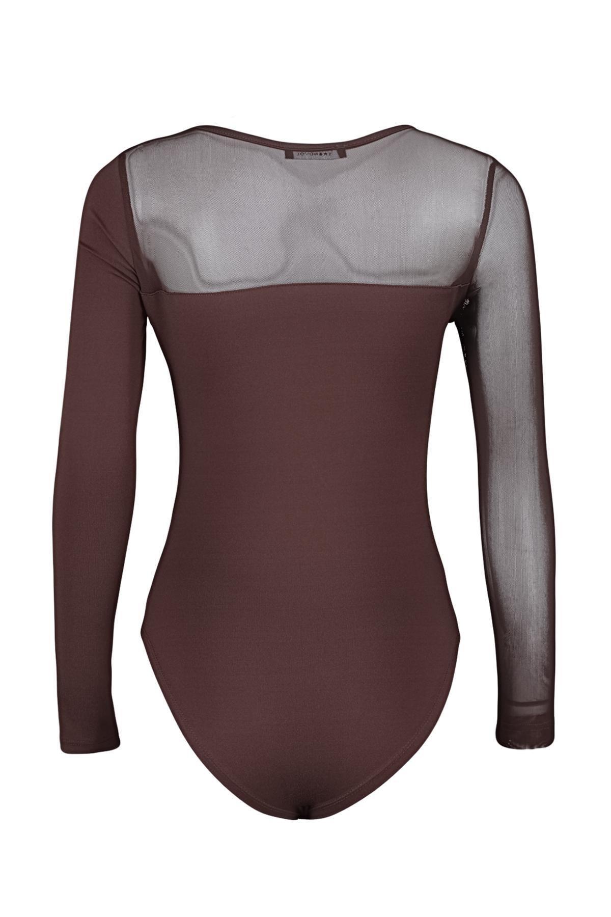 Brown Tulle Detailed Knitted Body, , large image number 6