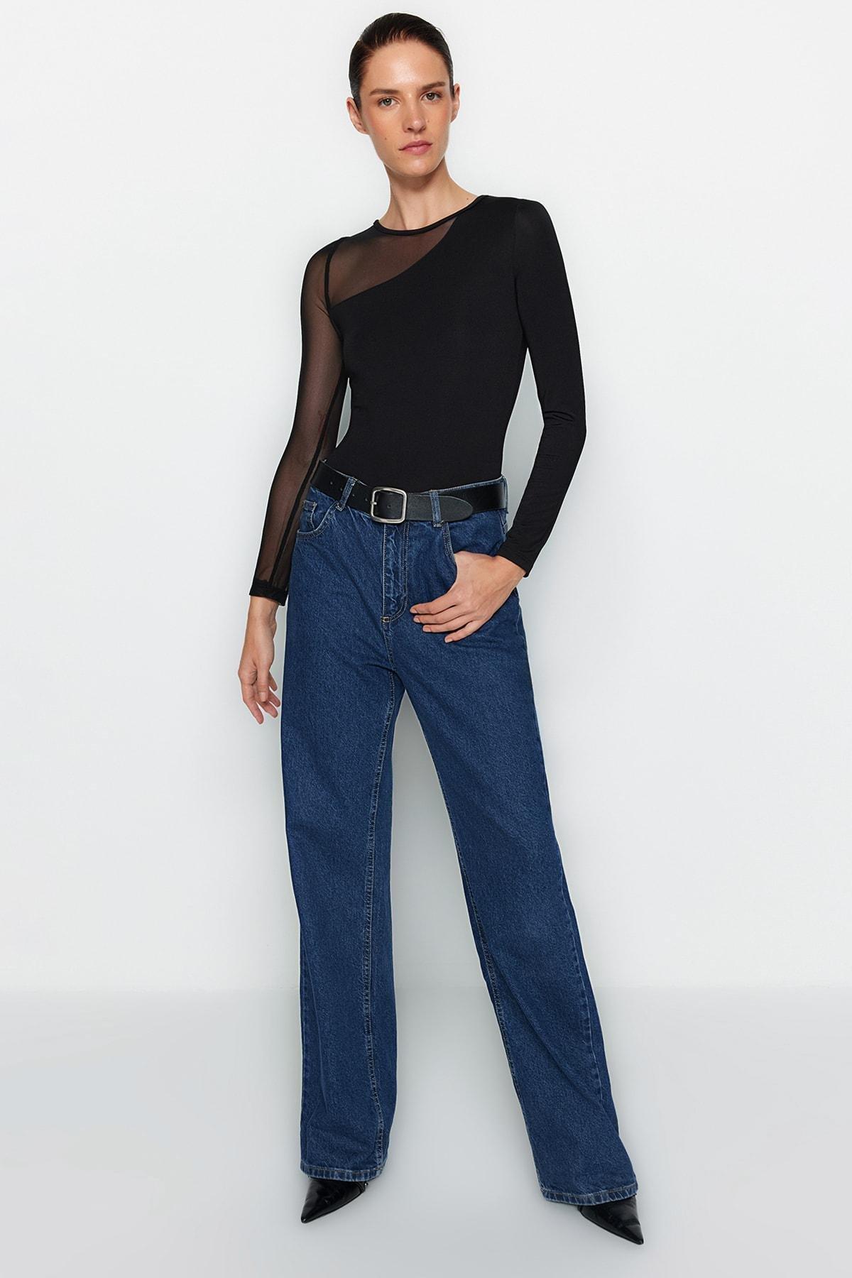 Black Crew Neck Snap Fastener Knitted Body, , large image number 2